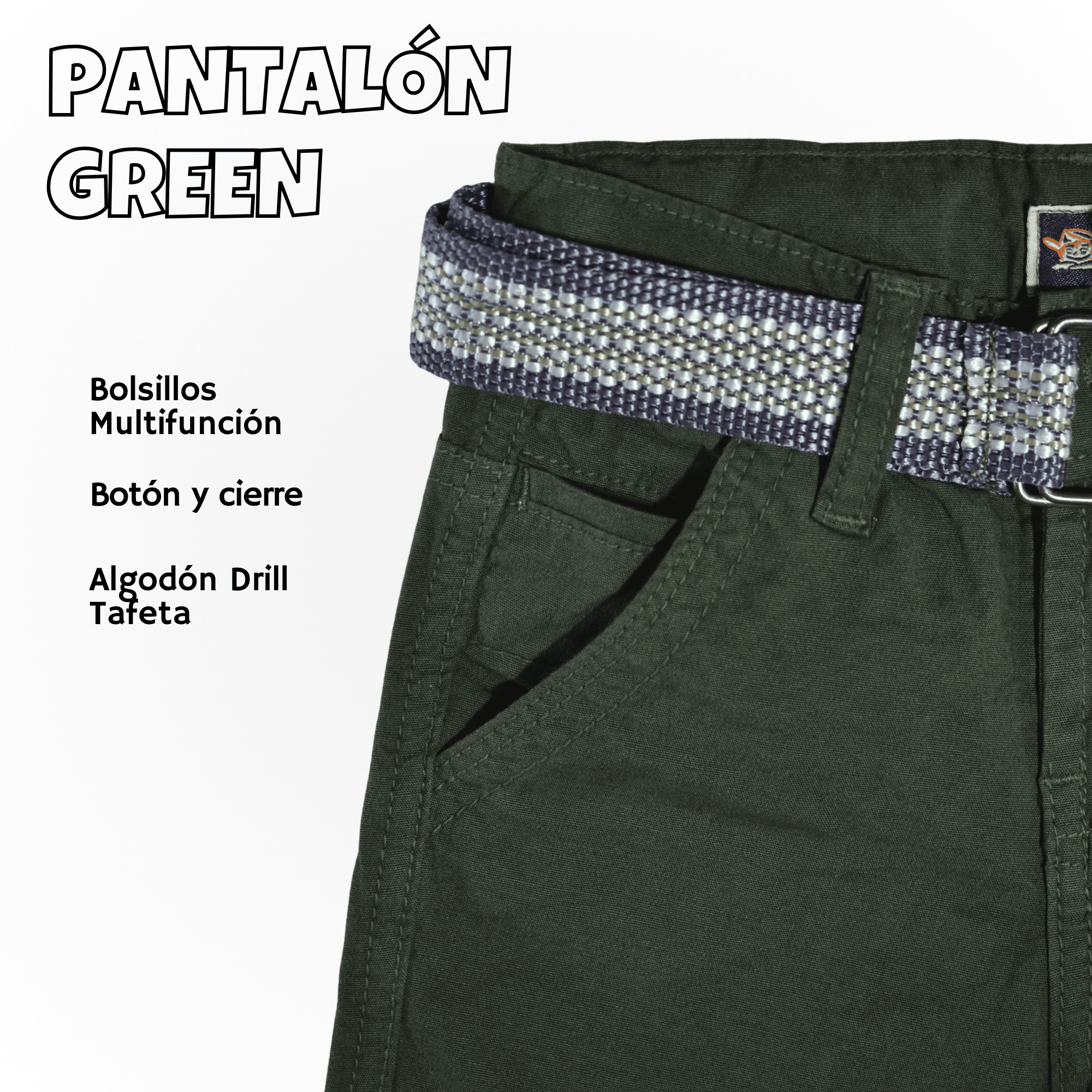 PANTALÓN NIÑO CASUAL ALGODÓN DRILL TAFETA VERDE YONISTERS CLOTHING - 3