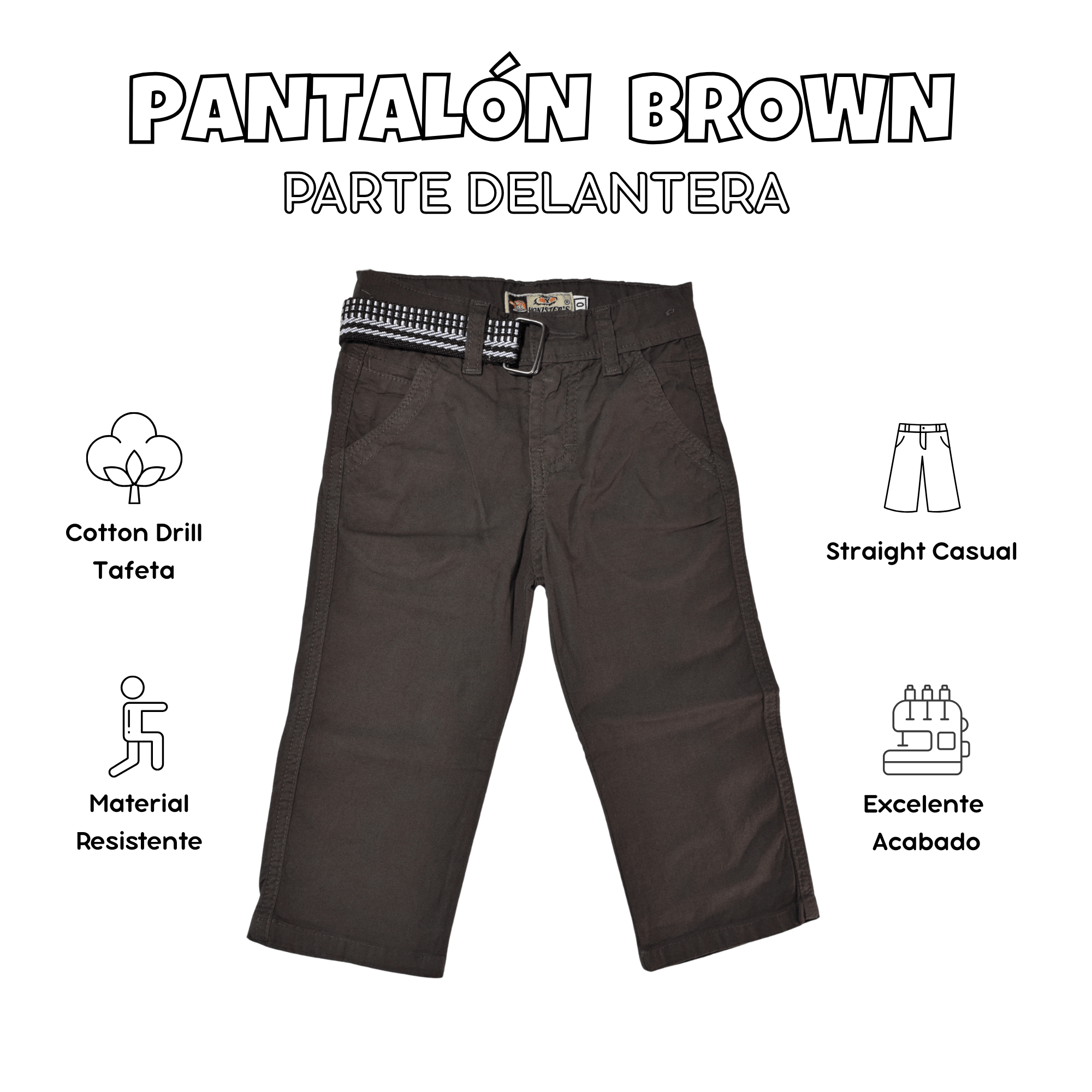 PANTALÓN NIÑO CASUAL ALGODÓN DRILL TAFETA MARRÓN YONISTERS CLOTHING - 1