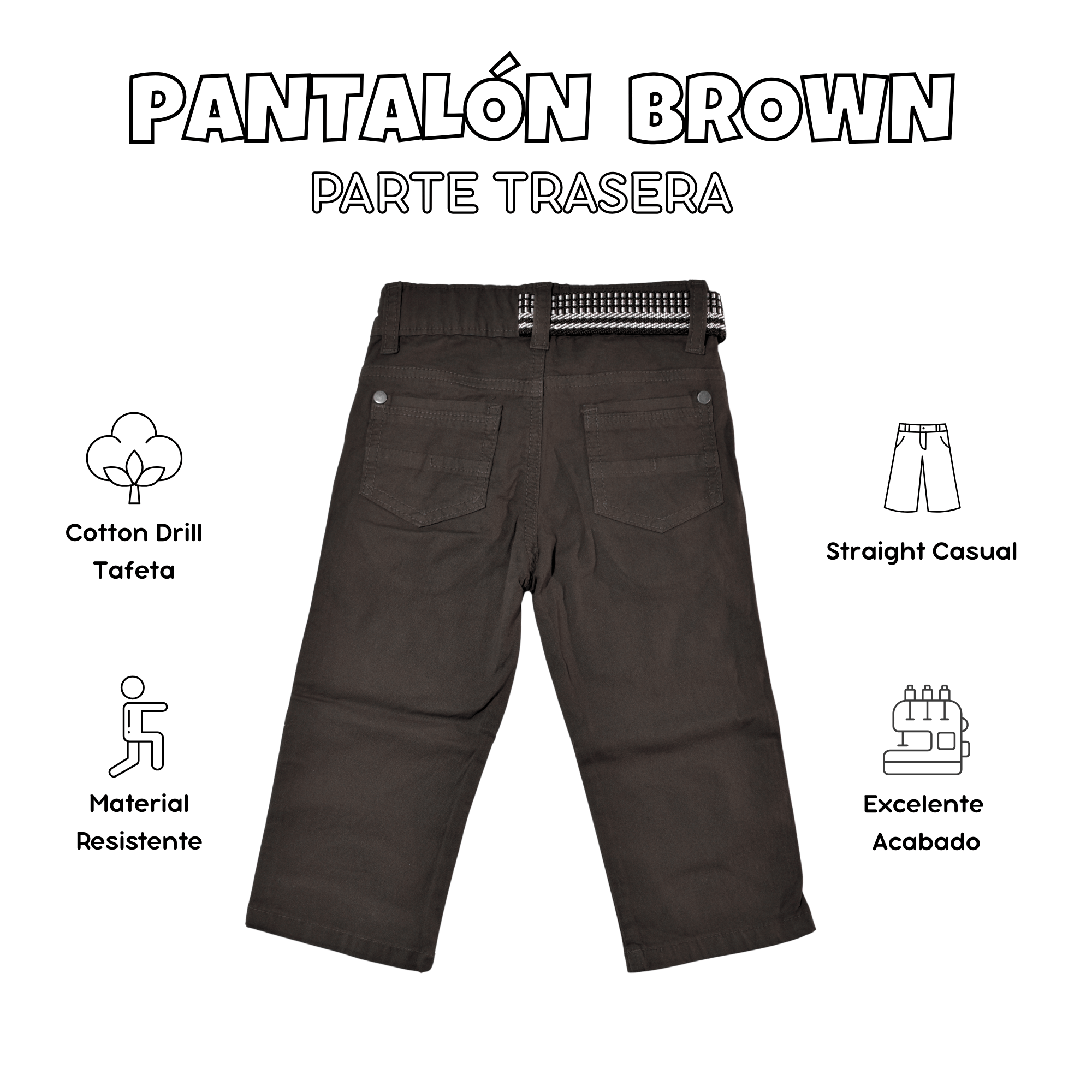 PANTALÓN NIÑO CASUAL ALGODÓN DRILL TAFETA MARRÓN YONISTERS CLOTHING - 2