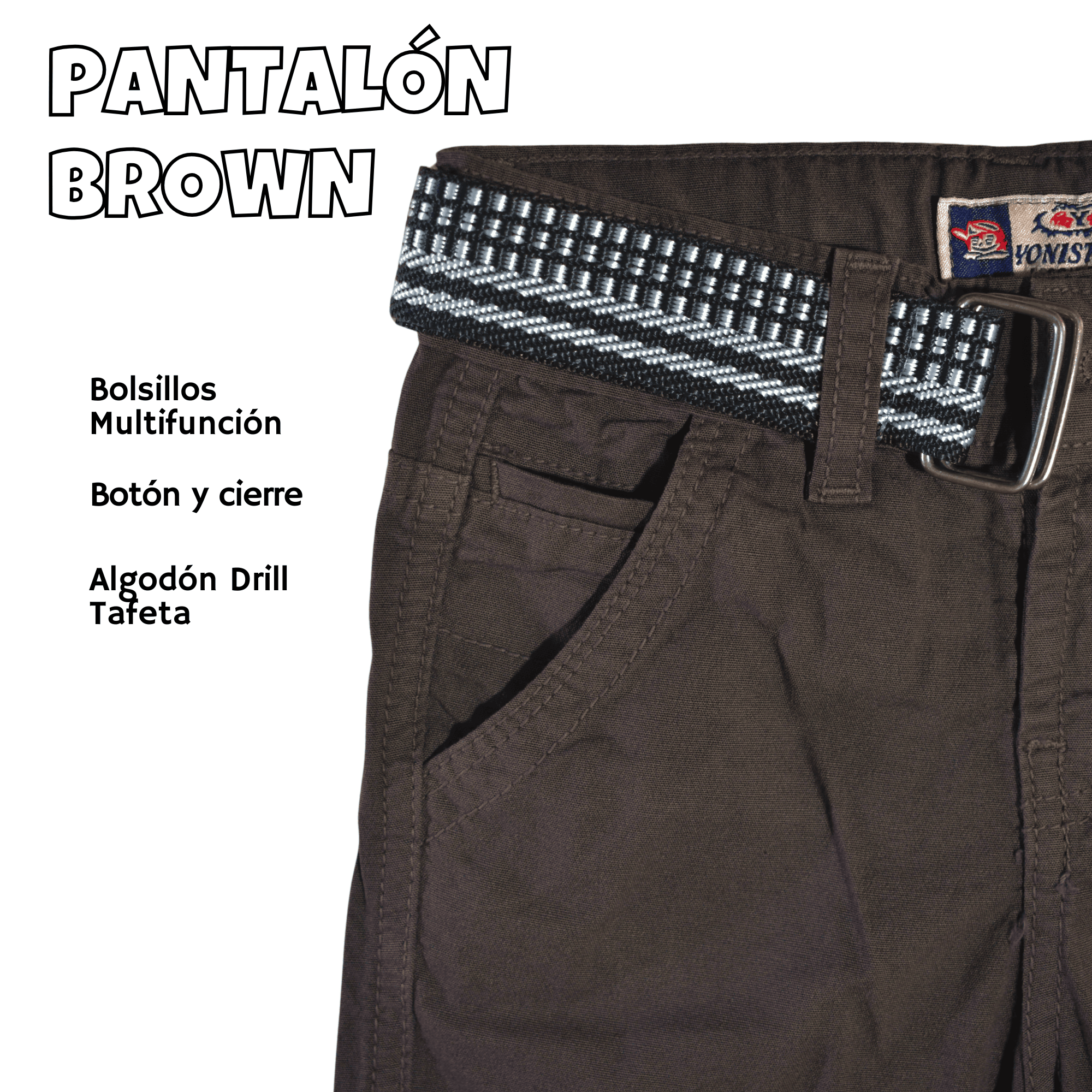 PANTALÓN NIÑO CASUAL ALGODÓN DRILL TAFETA MARRÓN YONISTERS CLOTHING - 3