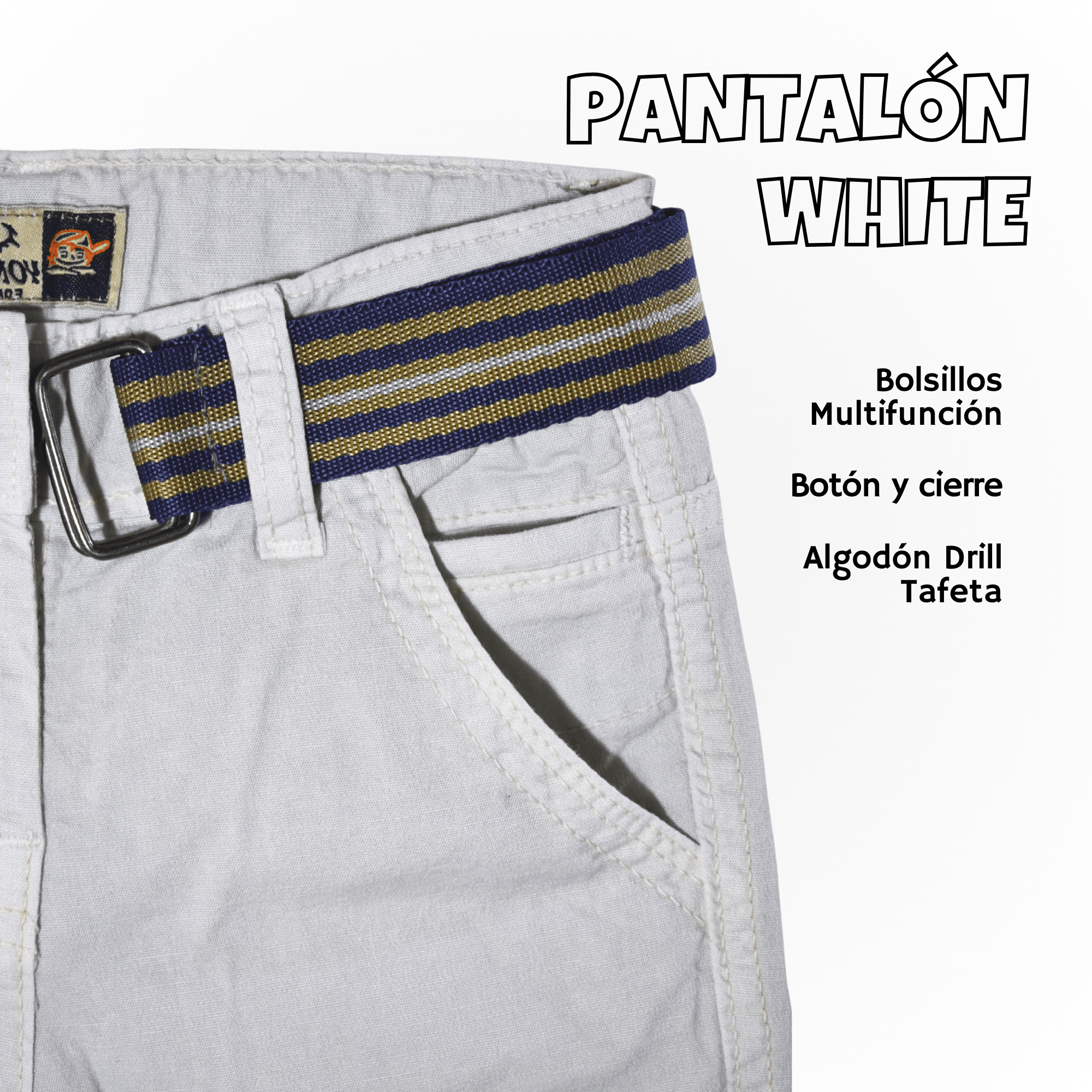 PANTALÓN NIÑO CASUAL ALGODÓN DRILL TAFETA BLANCO YONISTERS CLOTHING - 3