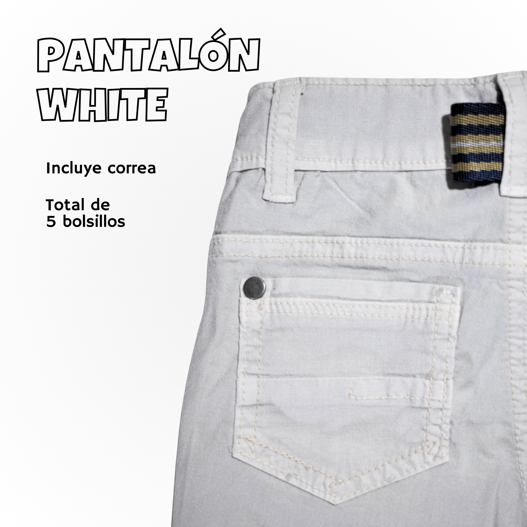 PANTALÓN NIÑO CASUAL ALGODÓN DRILL TAFETA BLANCO YONISTERS CLOTHING - 4