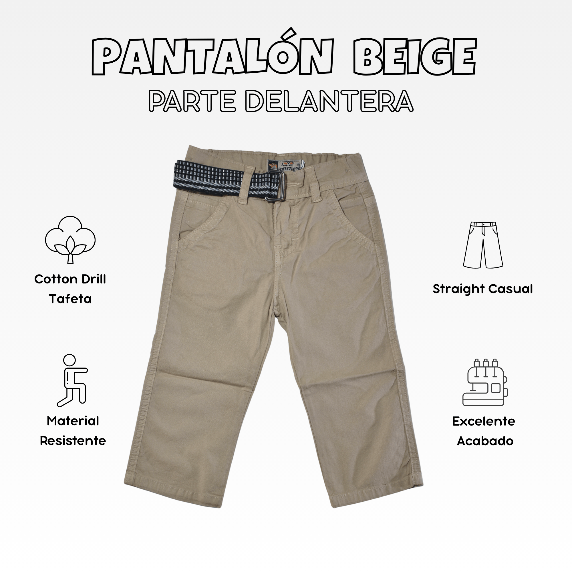 PANTALÓN NIÑO CASUAL ALGODÓN DRILL TAFETA BEIGE YONISTERS CLOTHING - 1