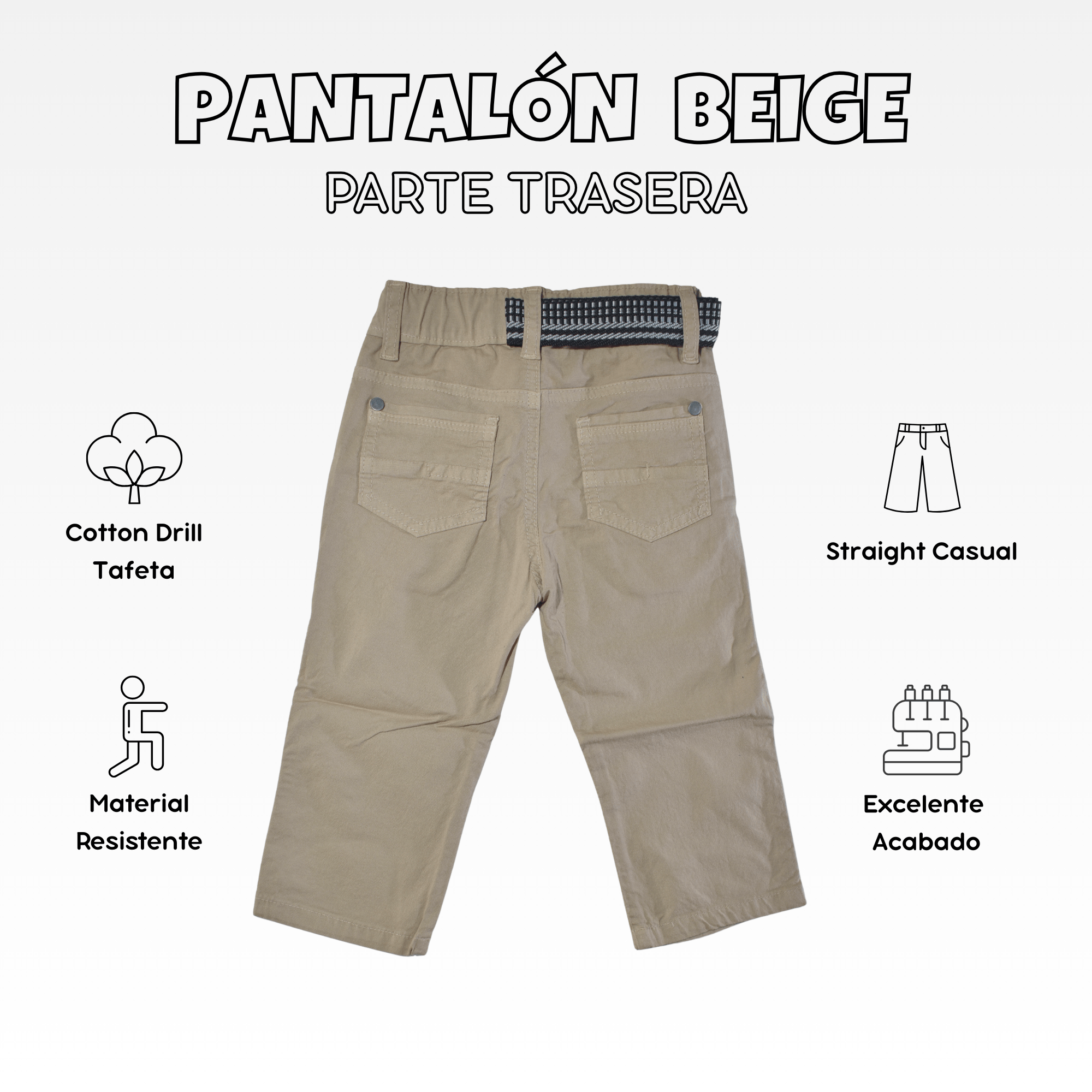 PANTALÓN NIÑO CASUAL ALGODÓN DRILL TAFETA BEIGE YONISTERS CLOTHING - 2
