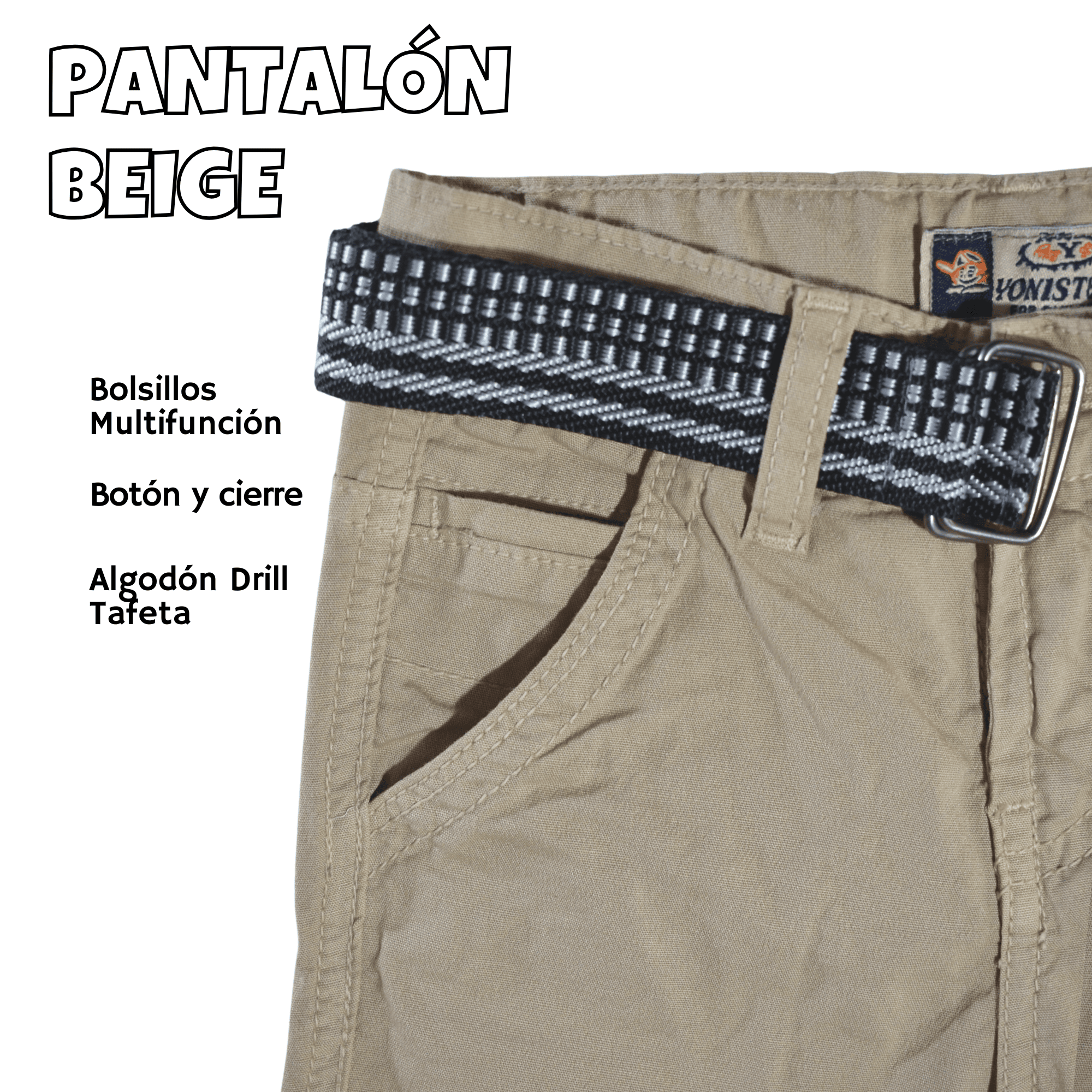 PANTALÓN NIÑO CASUAL ALGODÓN DRILL TAFETA BEIGE YONISTERS CLOTHING - 2