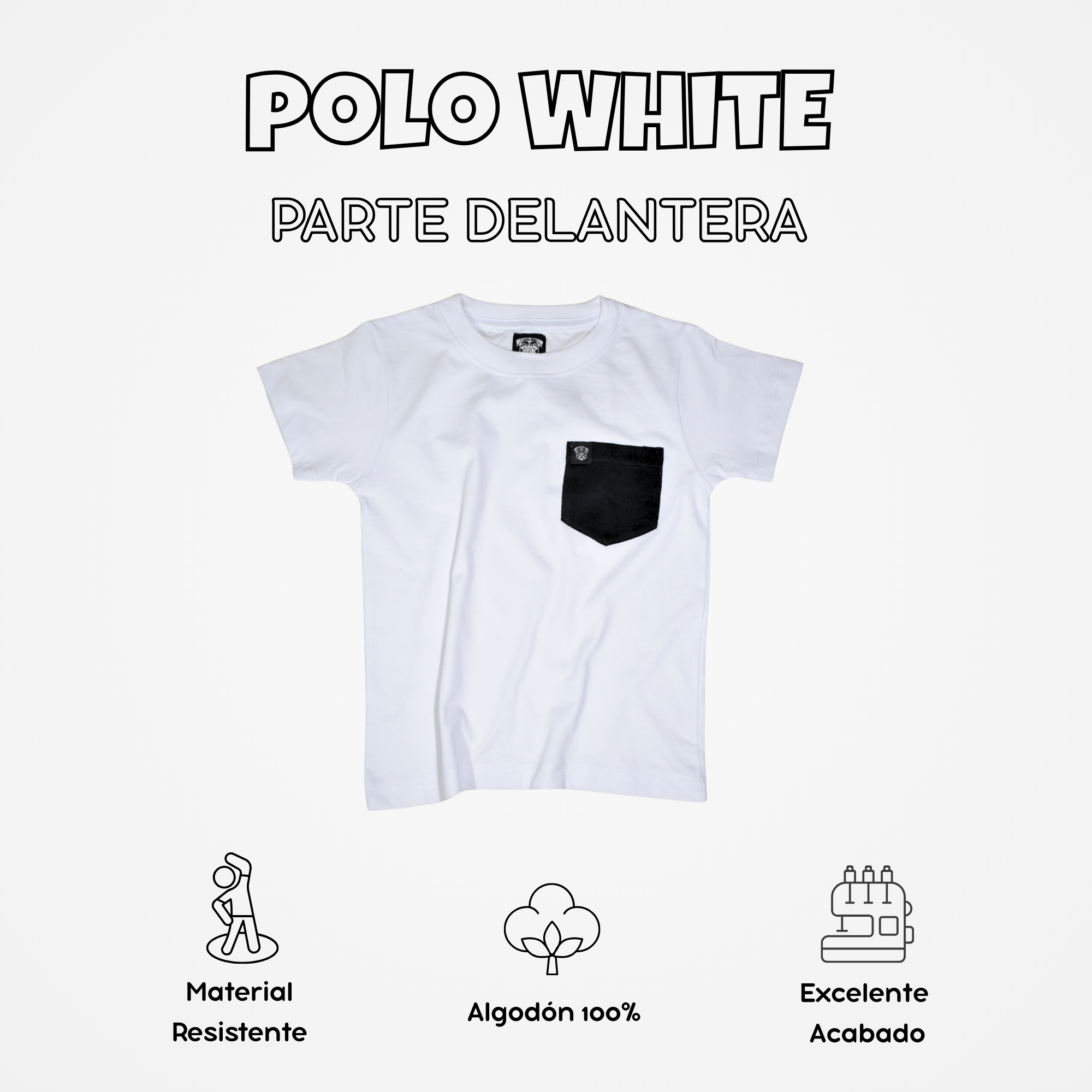 POLO CASUAL NIÑO BLANCO 100% ALGODÓN DISEÑO CLASICO CON BOLSILLO YONISTERS CLOTHING KIDS - 1