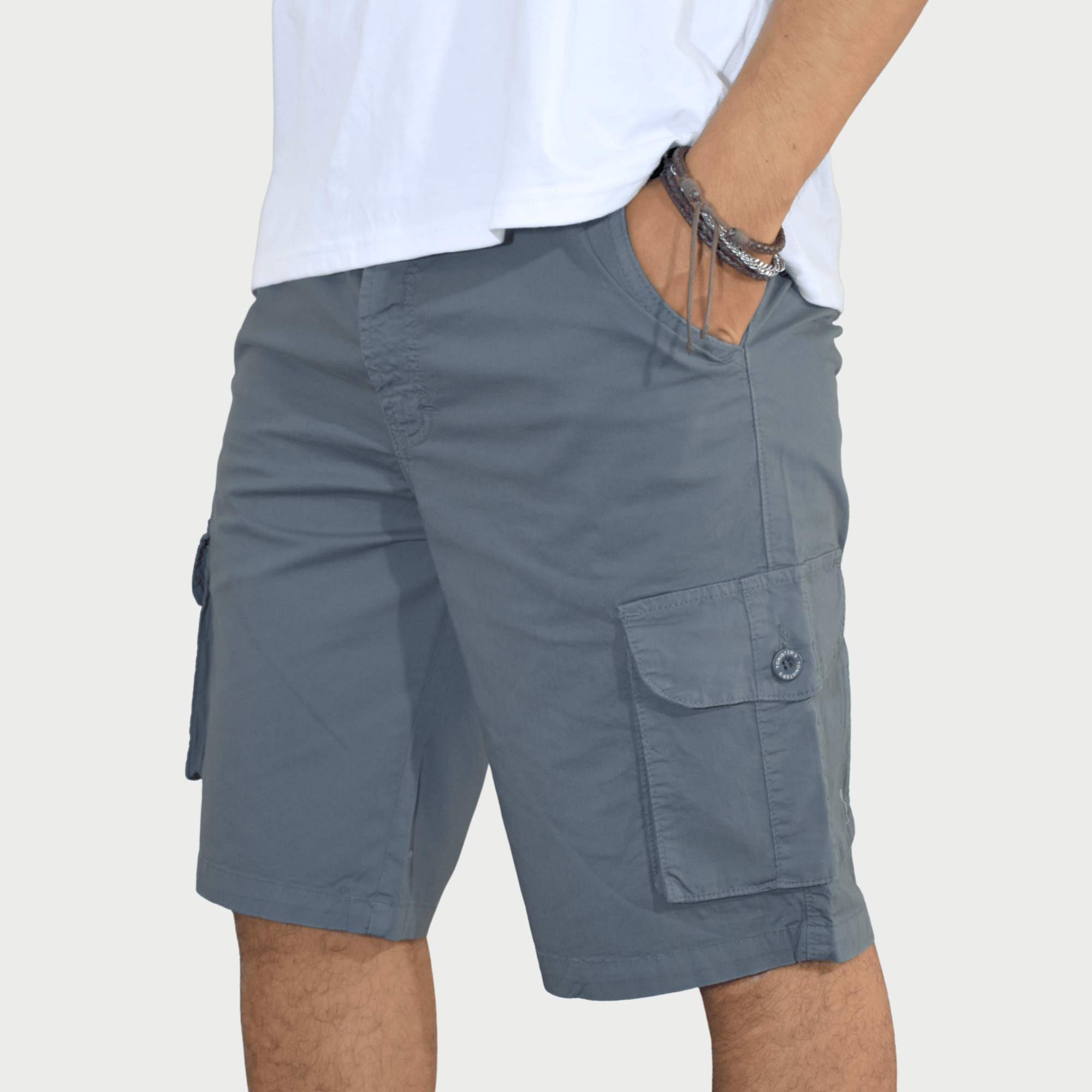 SHORT DRILL CARGO HOMBRE STRETCH YONISTERS CLOTHING GRIS AZULADO - 1