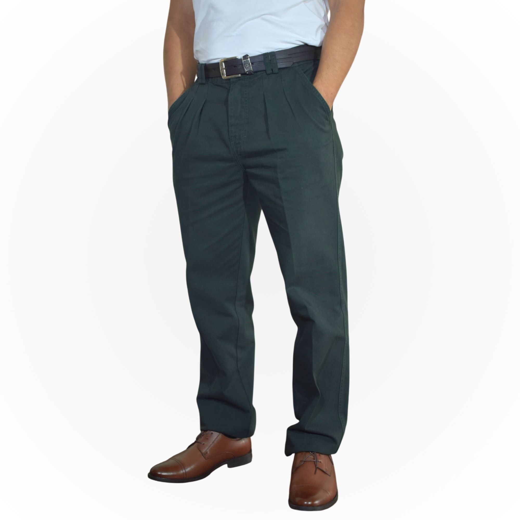 PANTALÓN HOMBRE DE VESTIR 100% DRILL VERDE FIT CLÁSICO YONISTERS - 1