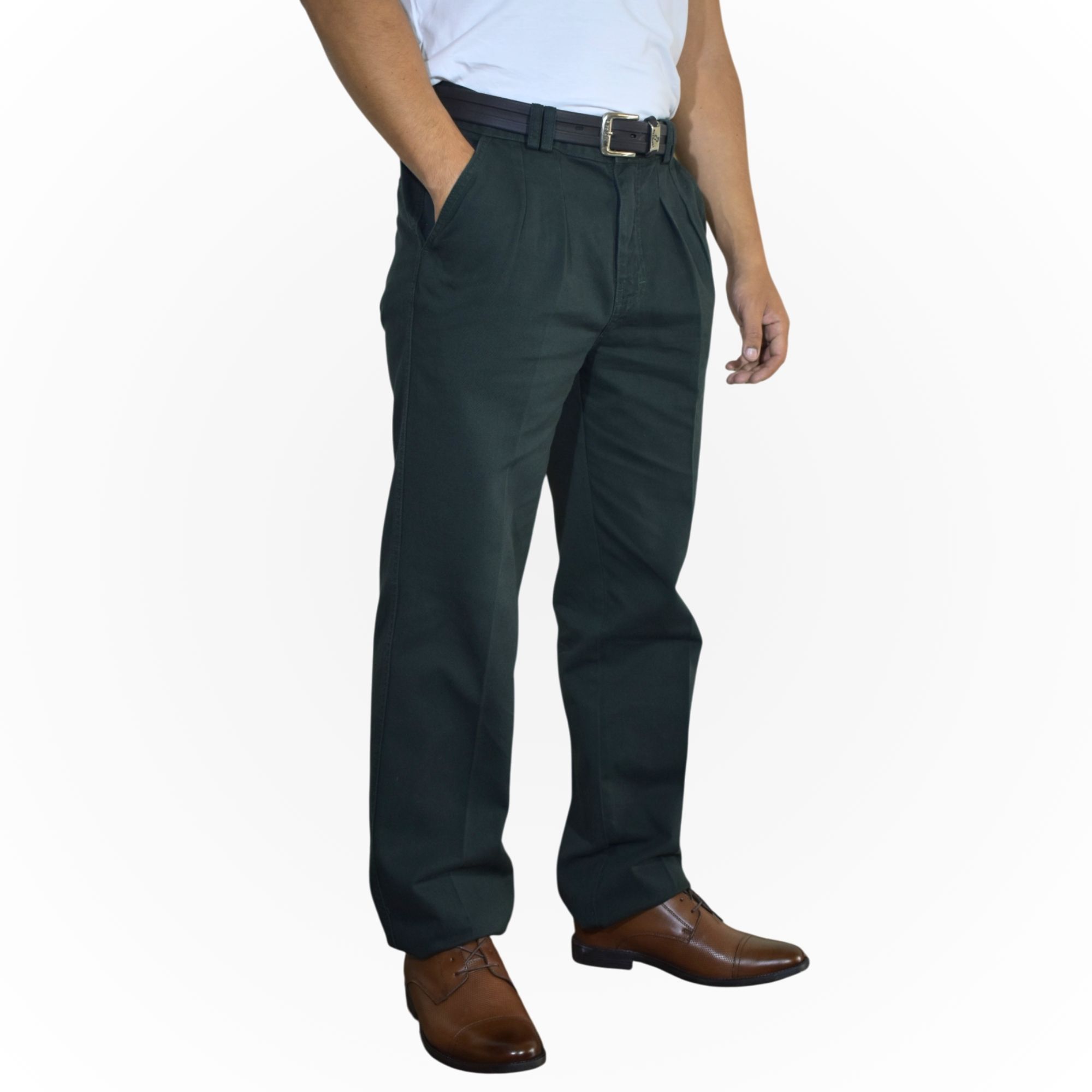 PANTALÓN HOMBRE DE VESTIR 100% DRILL VERDE FIT CLÁSICO YONISTERS - 2