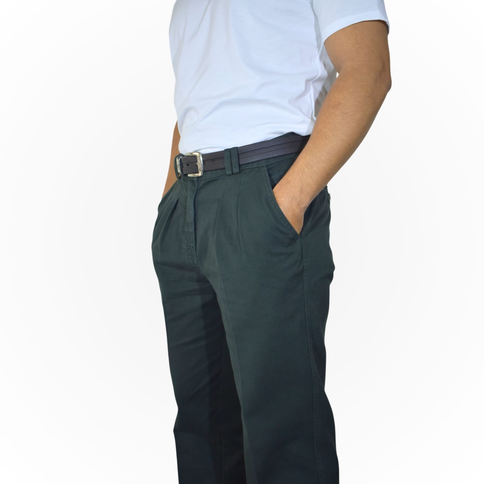 PANTALÓN HOMBRE DE VESTIR 100% DRILL VERDE FIT CLÁSICO YONISTERS - 3