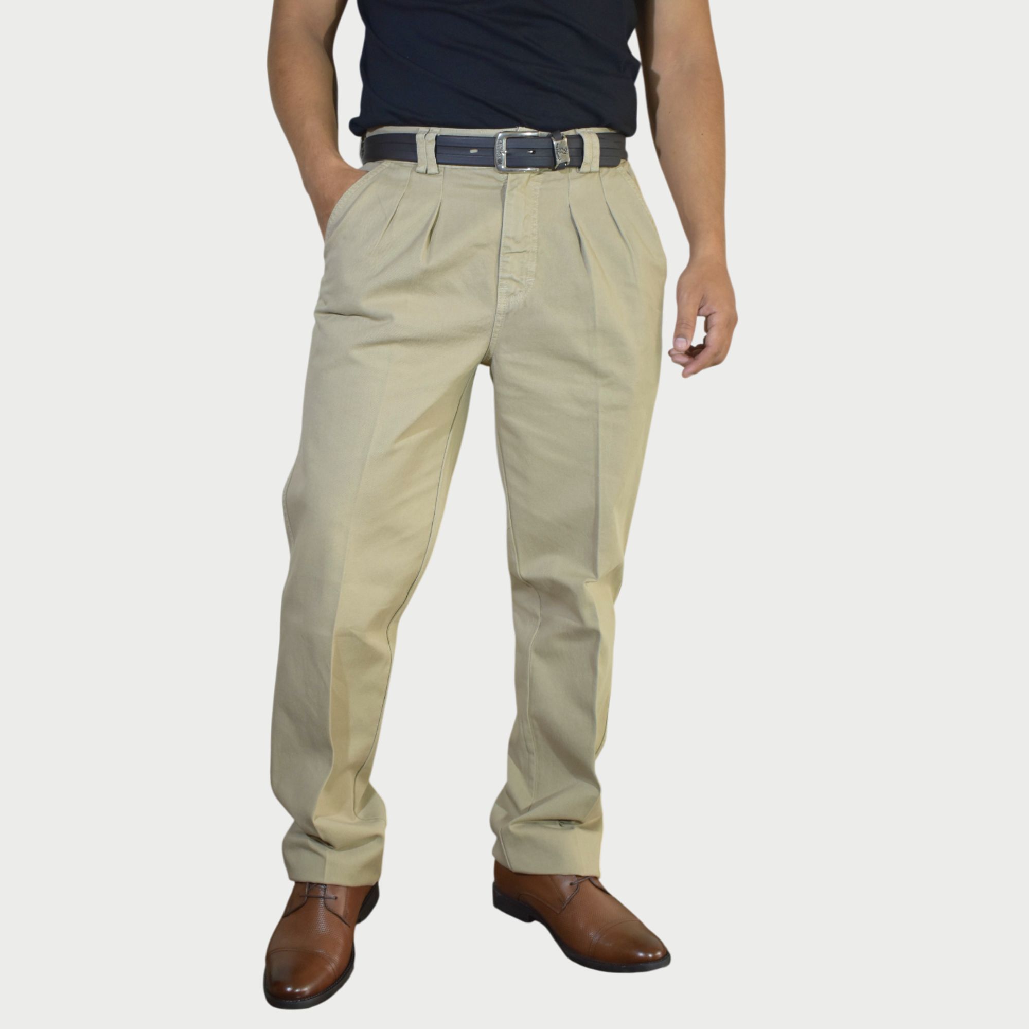 PANTALÓN HOMBRE DE VESTIR 100% DRILL BEIGE FIT CLÁSICO YONISTERS - 1