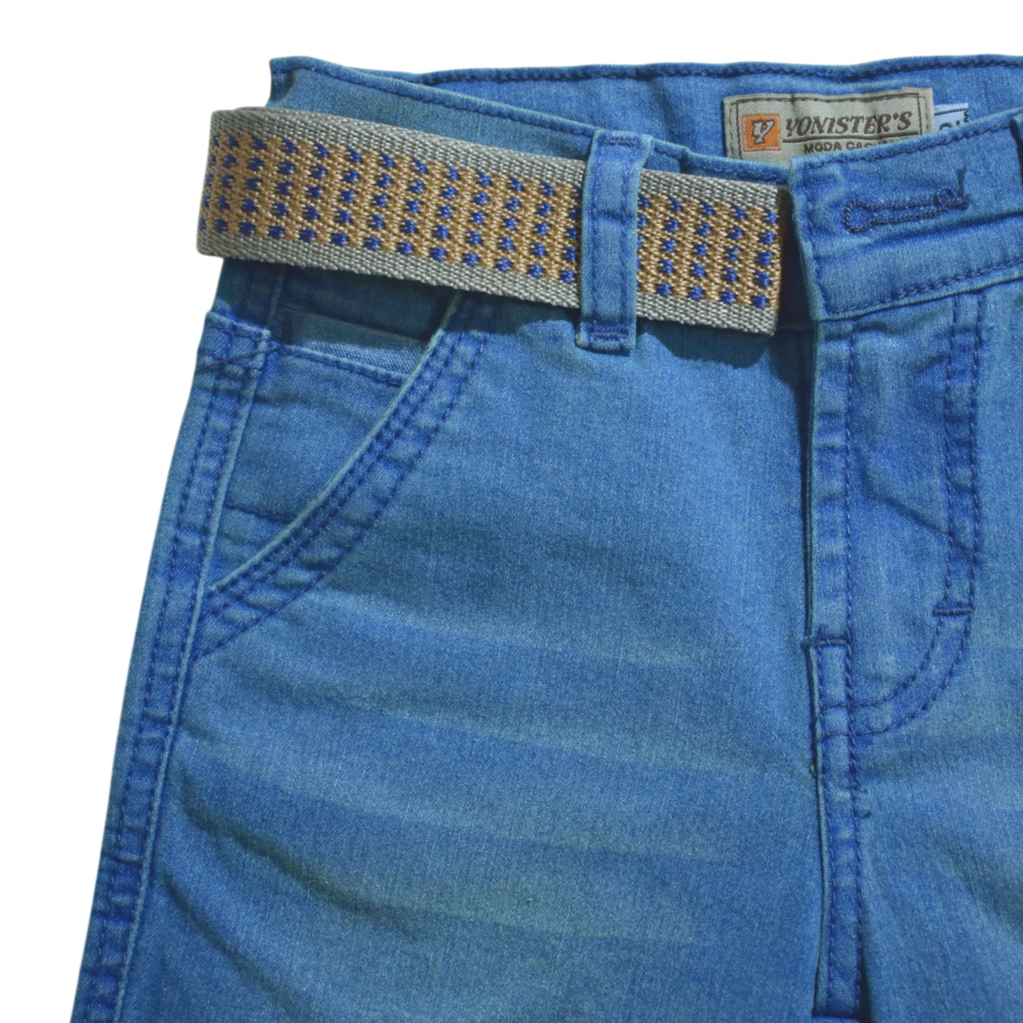 SHORT NIÑO CASUAL JEAN DENIM CELESTE MAIZ YONISTERS FIT STRECHT - 2
