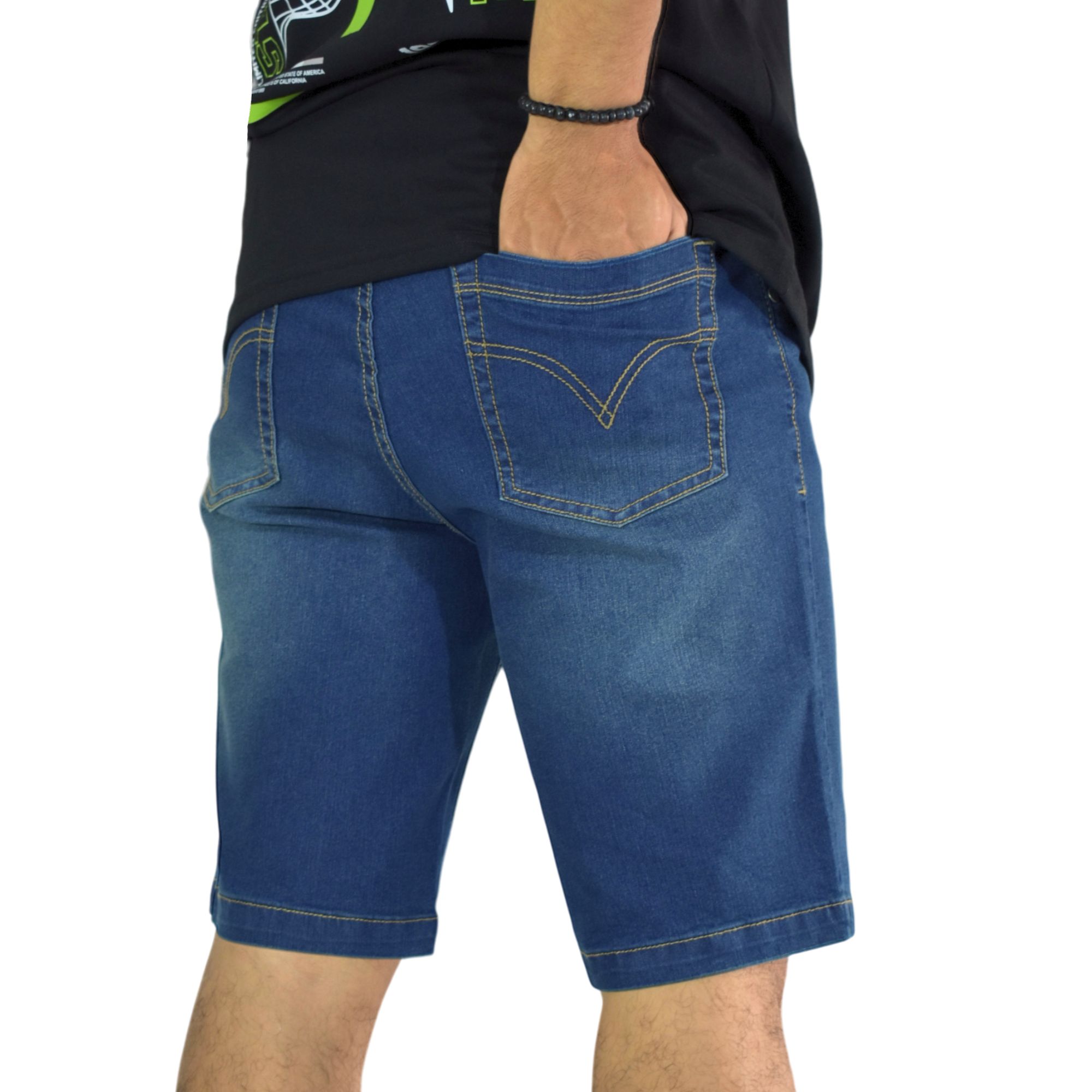 SHORT JEAN HOMBRE CASUAL DENIM AZUL VERDE YONISTERS FIT STRETCH - 3