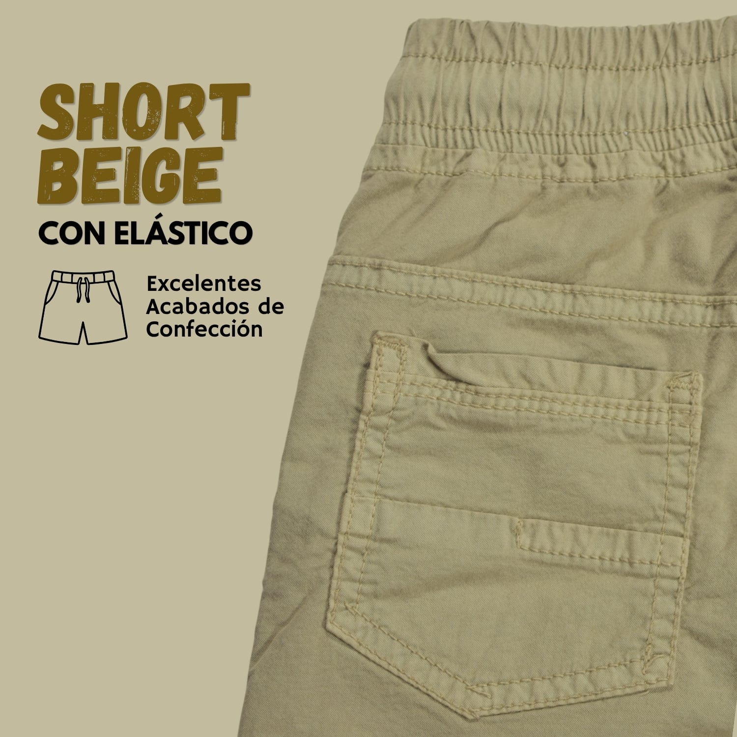 SHORT CON ELÁSTICO NIÑO CASUAL ALGODÓN DRILL TAFETA YONISTERS BEIGE - 3