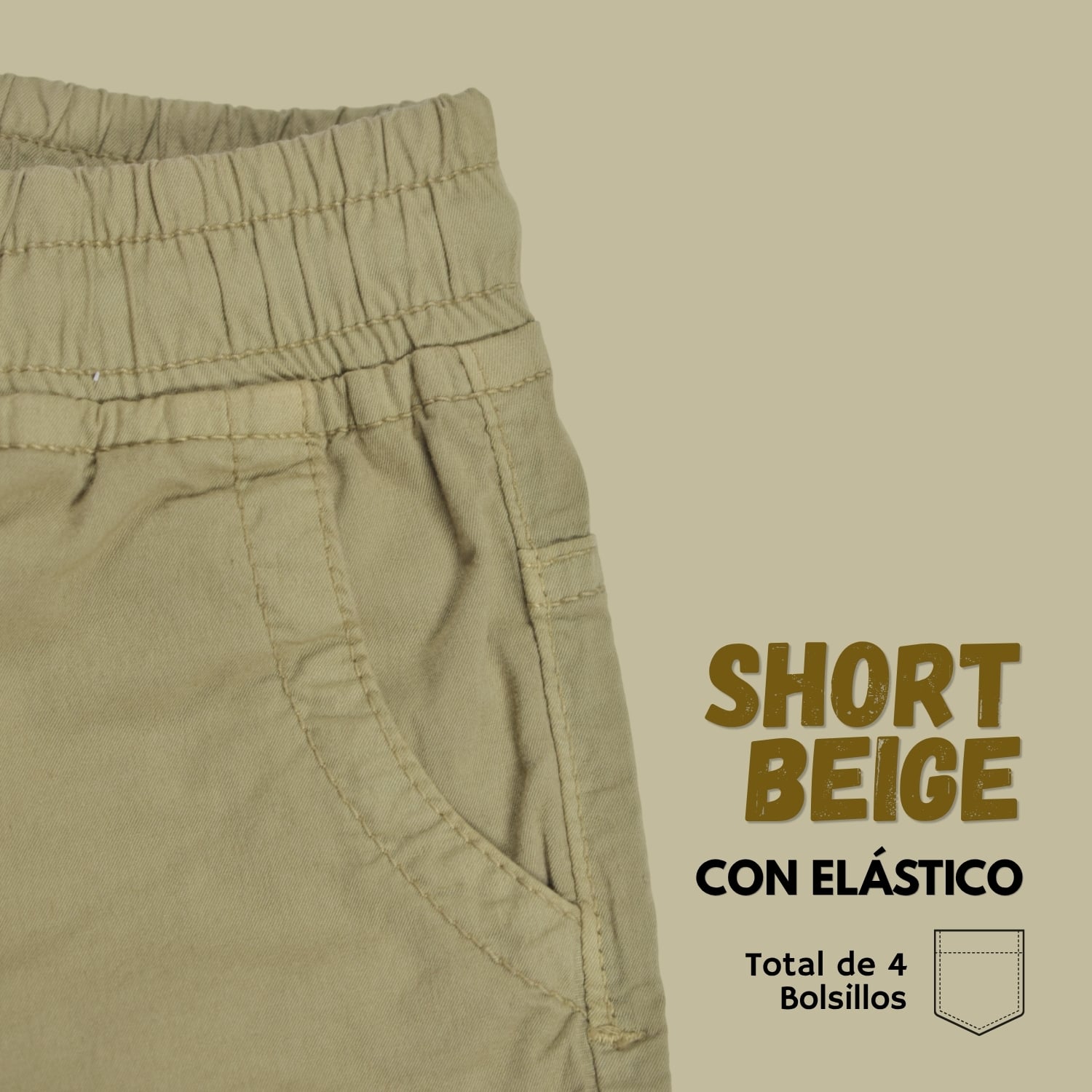 SHORT CON ELÁSTICO NIÑO CASUAL ALGODÓN DRILL TAFETA YONISTERS BEIGE - 4