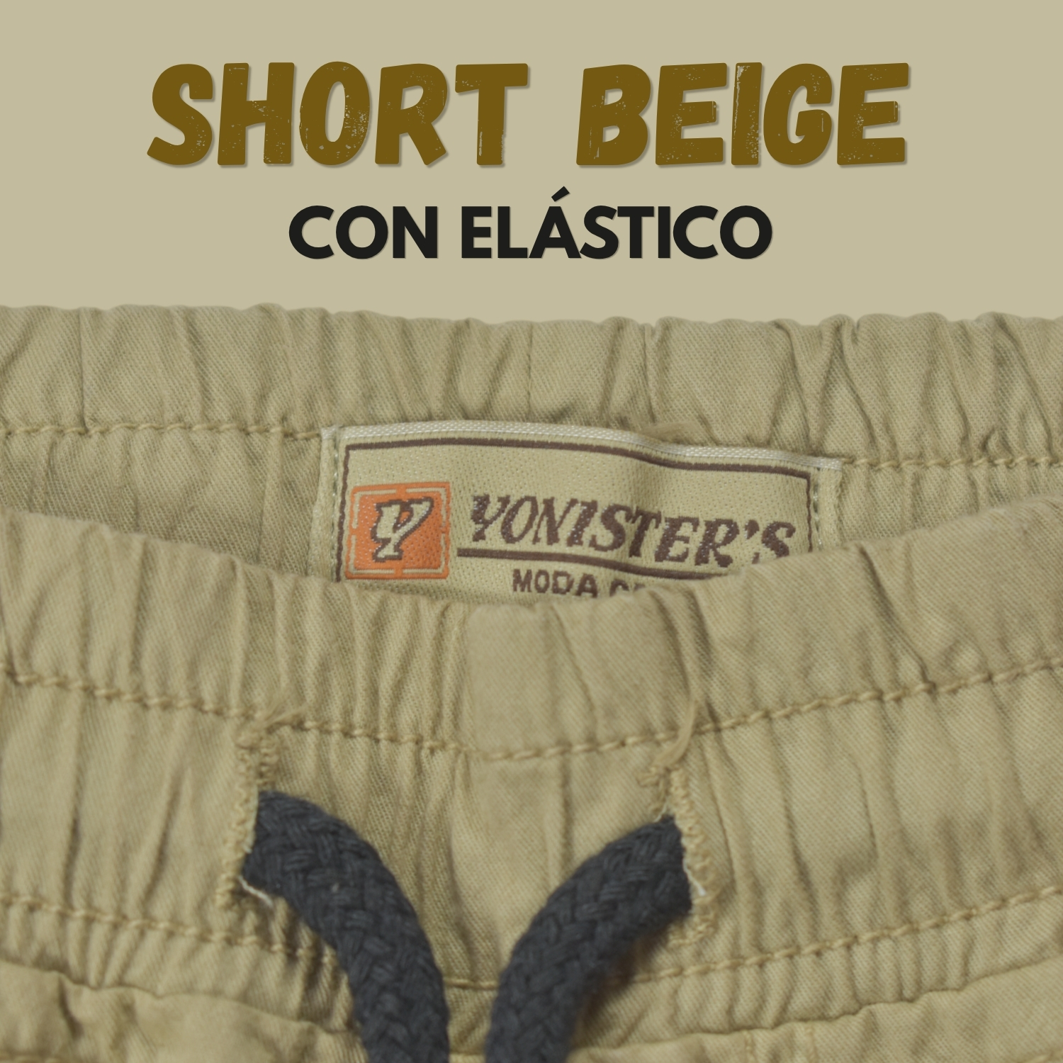 SHORT CON ELÁSTICO NIÑO CASUAL ALGODÓN DRILL TAFETA YONISTERS BEIGE - 5