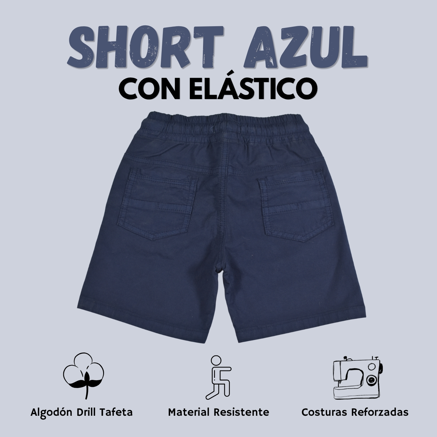 SHORT CON ELÁSTICO NIÑO CASUAL ALGODÓN DRILL TAFETA YONISTERS AZUL MARINO - 2