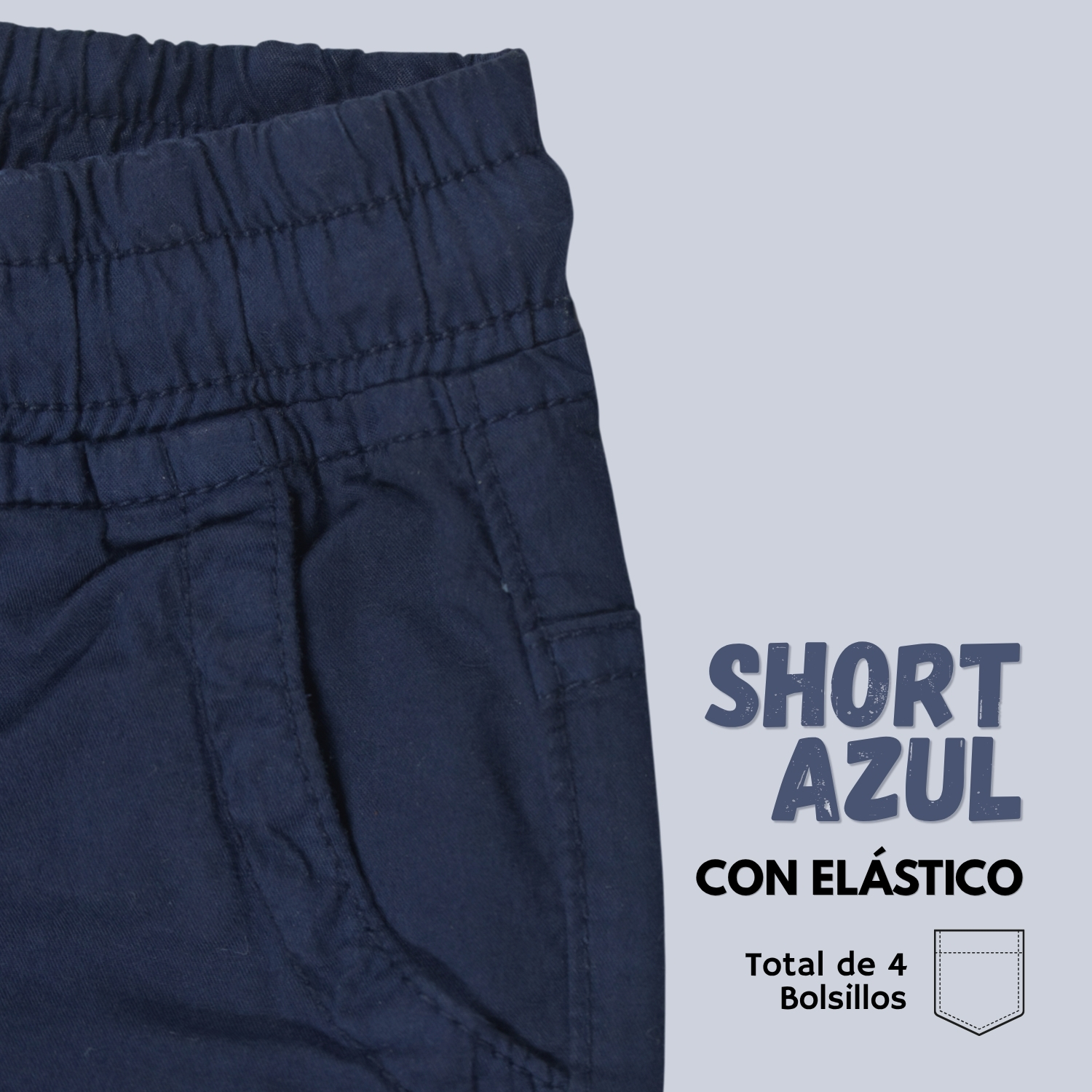 SHORT CON ELÁSTICO NIÑO CASUAL ALGODÓN DRILL TAFETA YONISTERS AZUL MARINO - 3