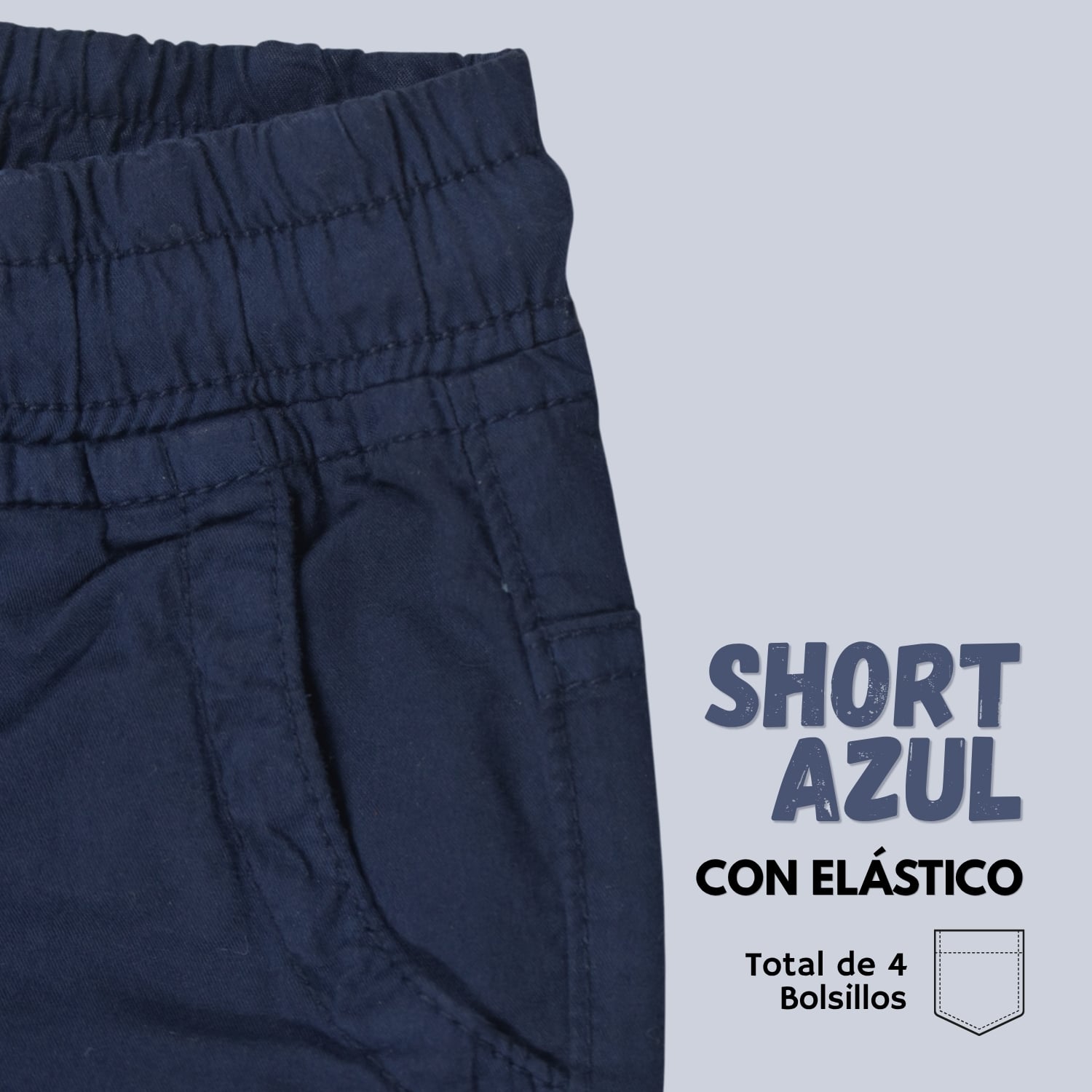 SHORT CON ELÁSTICO NIÑO CASUAL ALGODÓN DRILL TAFETA YONISTERS AZUL MARINO - 3