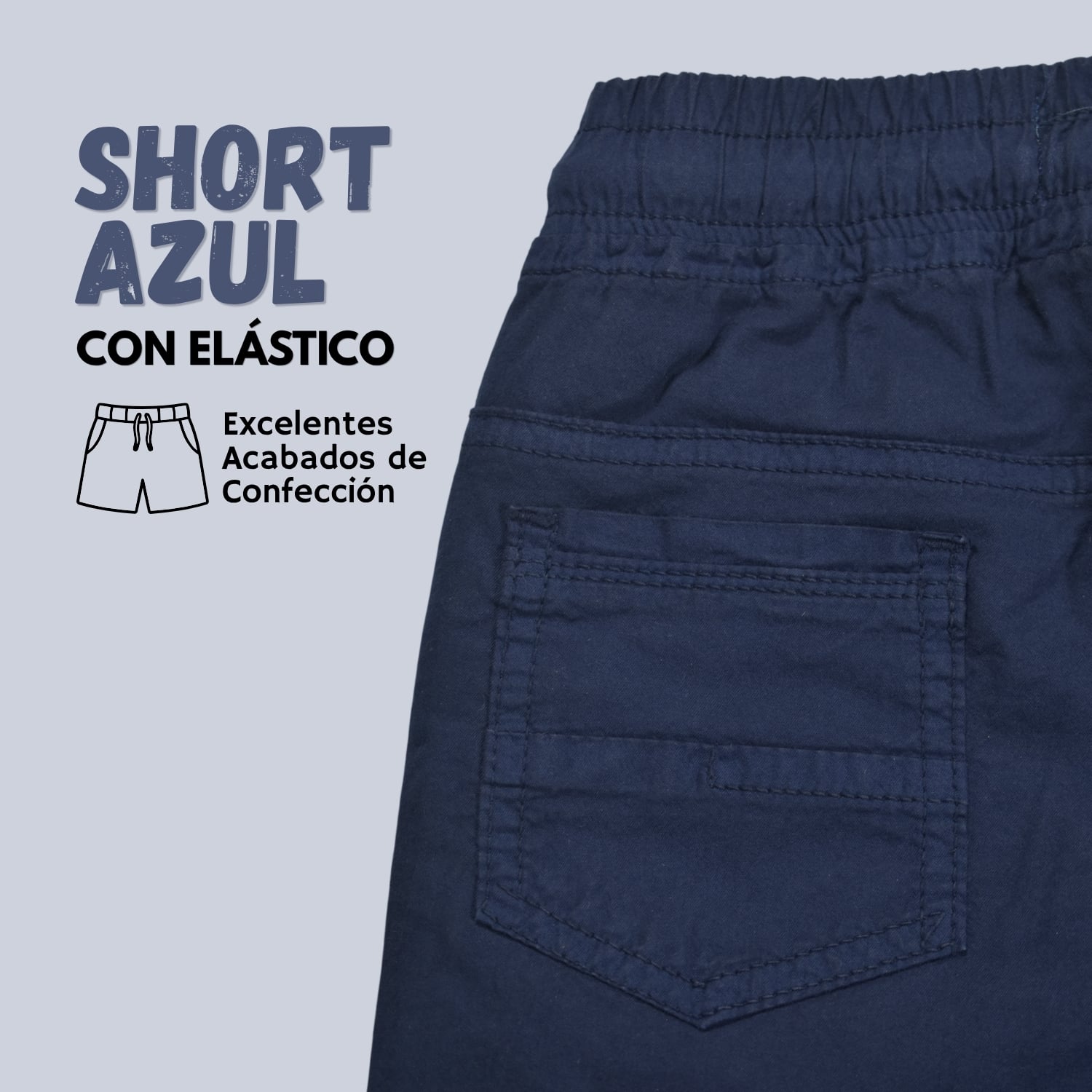 SHORT CON ELÁSTICO NIÑO CASUAL ALGODÓN DRILL TAFETA YONISTERS AZUL MARINO - 4