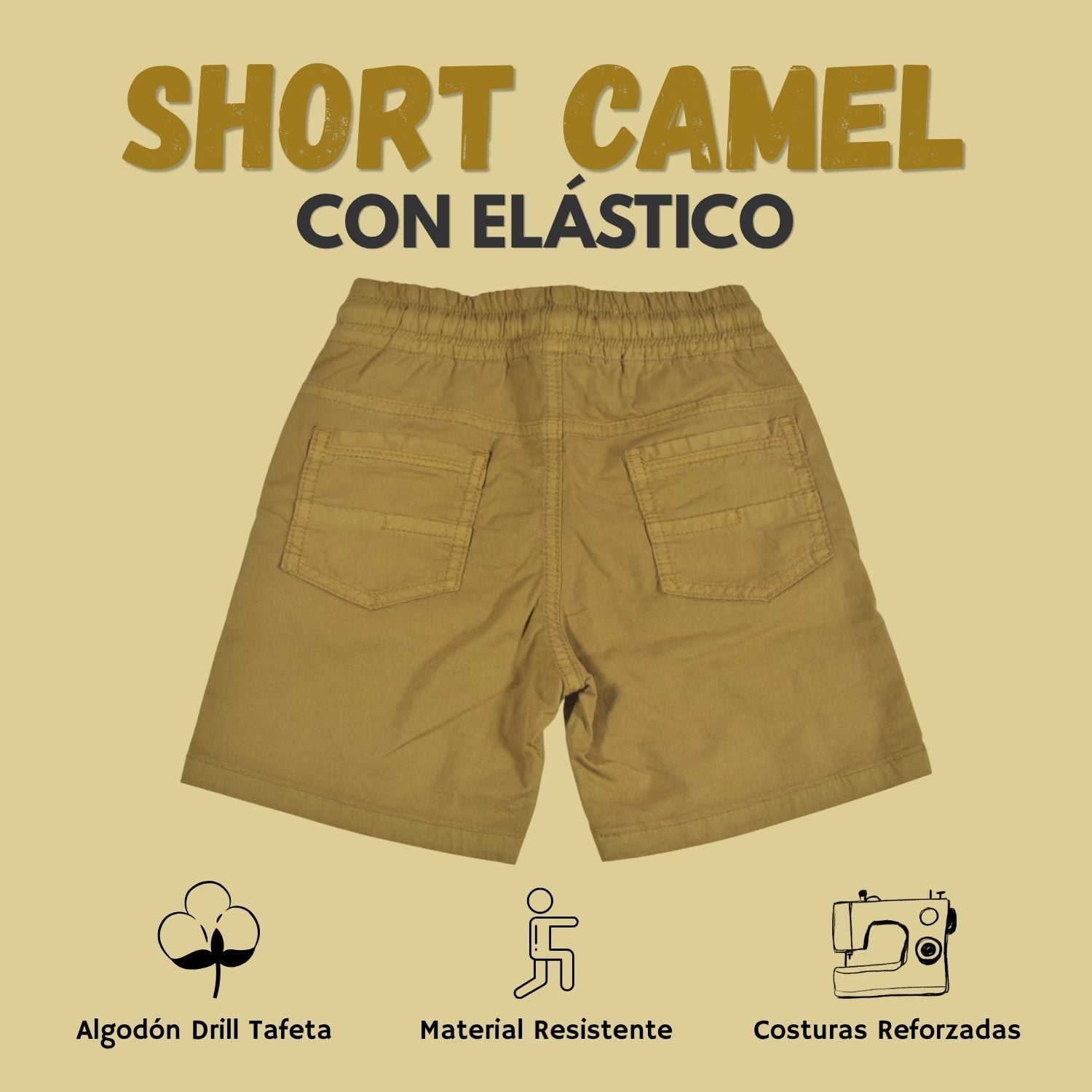 SHORT CON ELÁSTICO NIÑO CASUAL ALGODÓN DRILL TAFETA YONISTERS CAMEL - 2