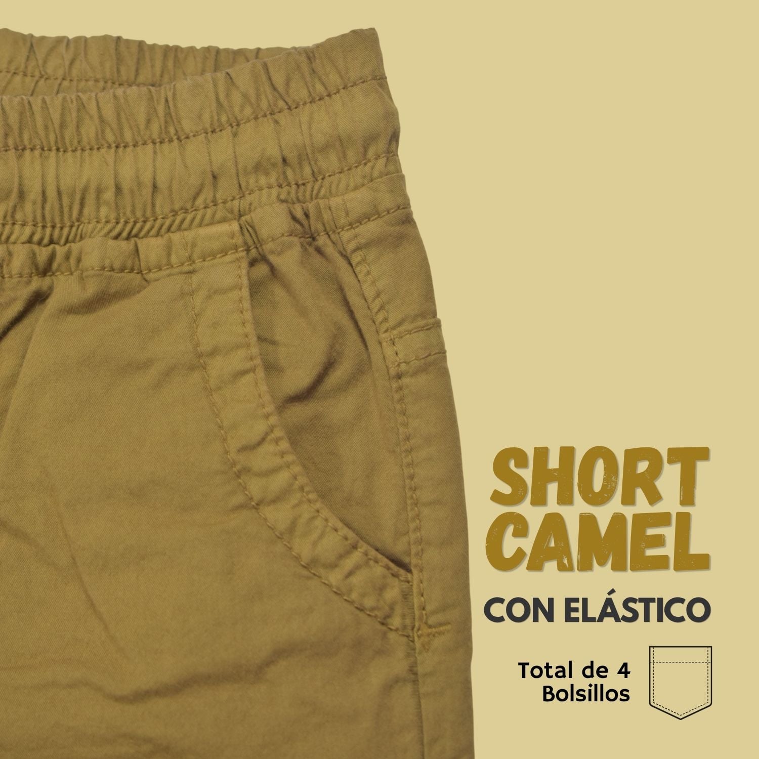 SHORT CON ELÁSTICO NIÑO CASUAL ALGODÓN DRILL TAFETA YONISTERS CAMEL - 3