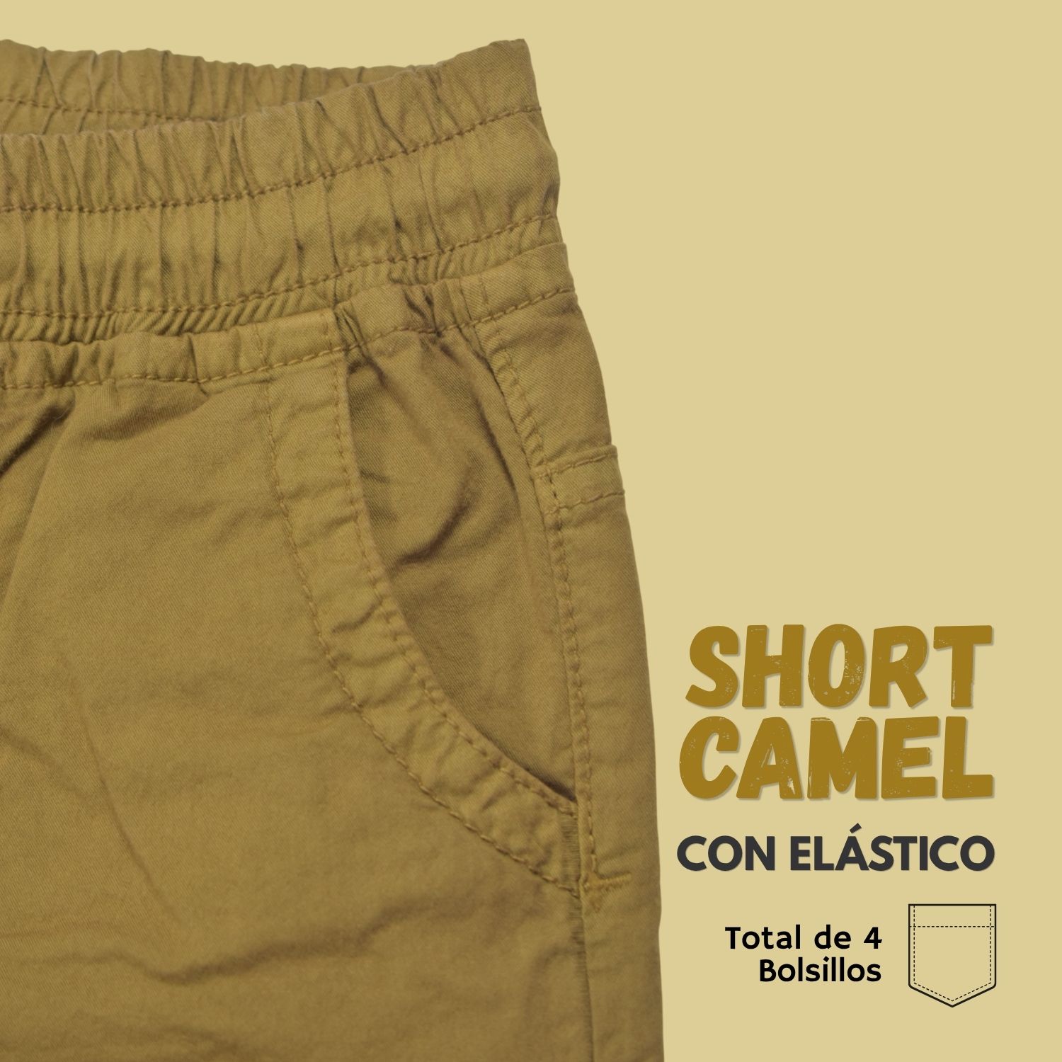 SHORT CON ELÁSTICO NIÑO CASUAL ALGODÓN DRILL TAFETA YONISTERS CAMEL - 3