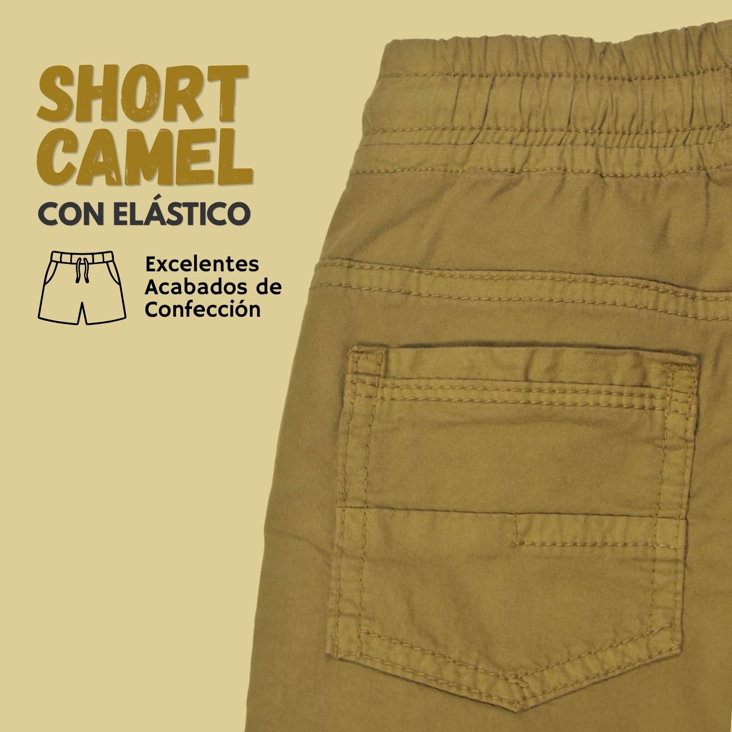 SHORT CON ELÁSTICO NIÑO CASUAL ALGODÓN DRILL TAFETA YONISTERS CAMEL - 4