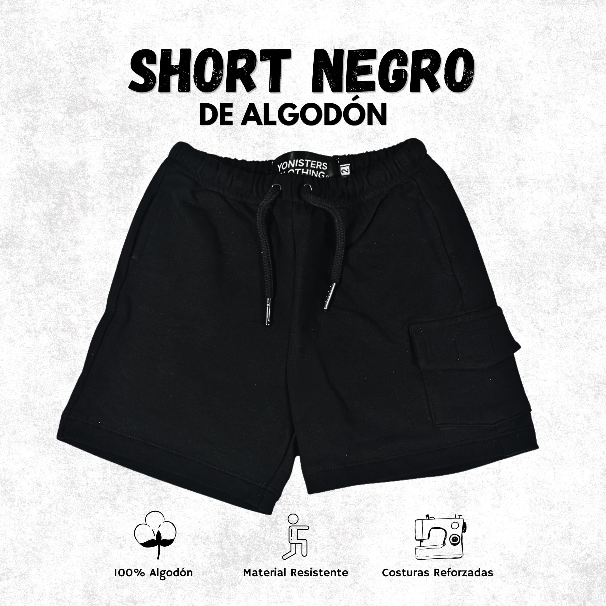 SHORT DE ALGODÓN FRENCH TERRY CASUAL NIÑO -YONISTERS CLOTHING NEGRO - 1