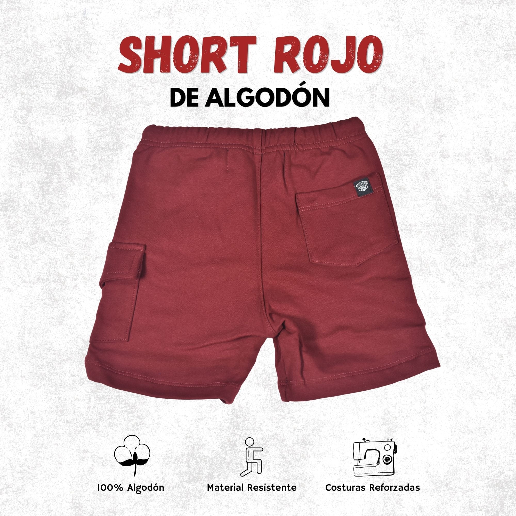 SHORT NIÑO  DE100% ALGODÓN FRENCH TERRY YONISTERS KIDS ROJO - 2