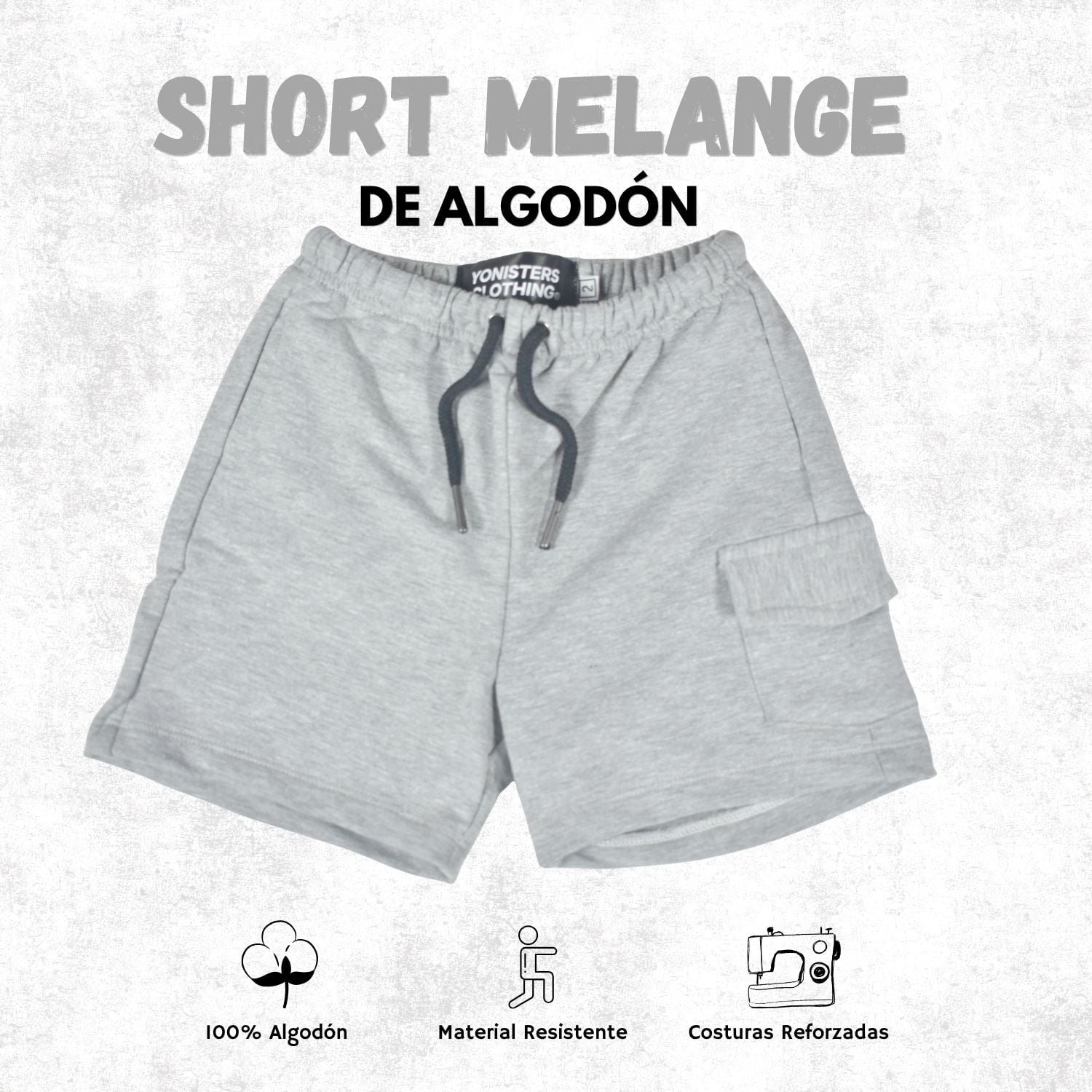 SHORT CASUAL NIÑO ALGODÓN FRENCH TERRY YONISTERS KIDS GRIS MELANGE - 1