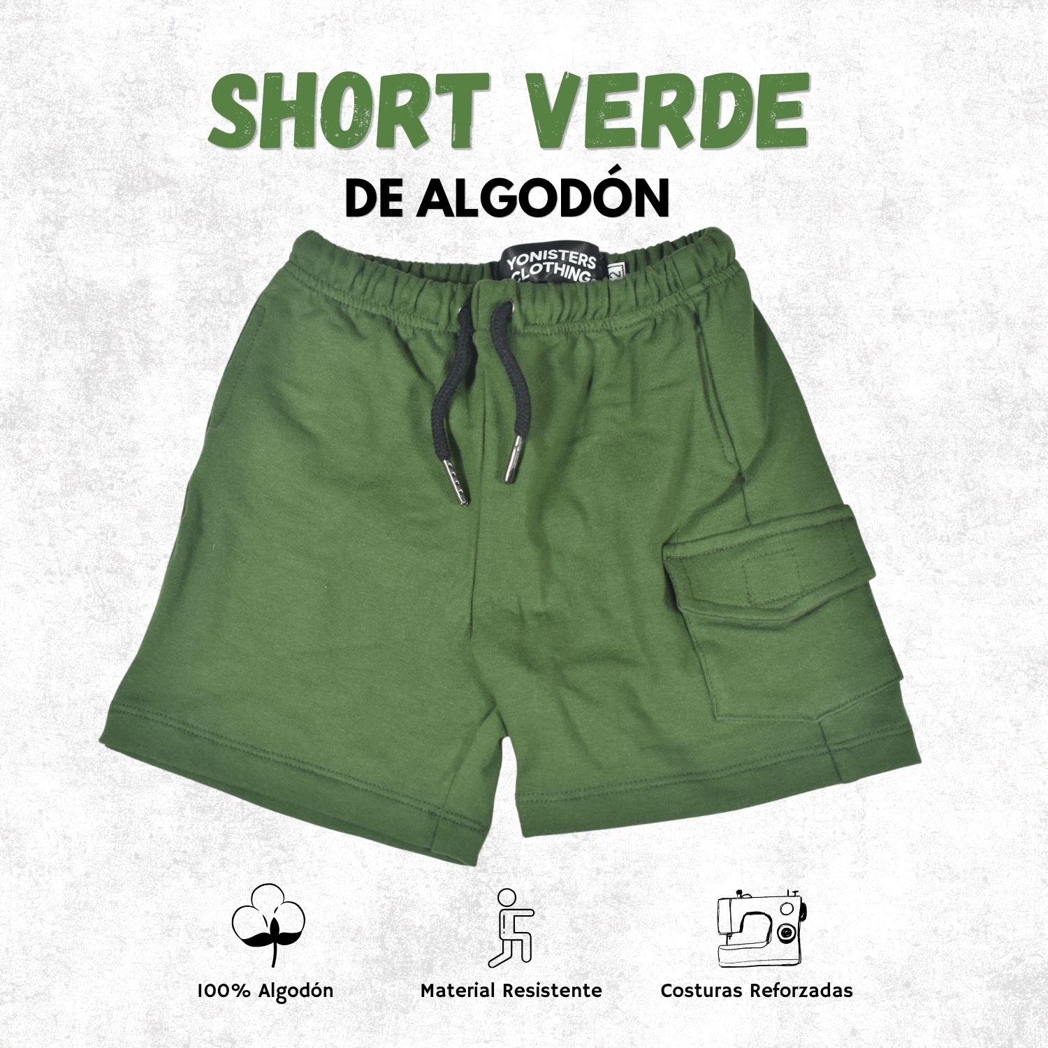 SHORT CASUAL NIÑO ALGODÓN FRENCH TERRY YONISTERS KIDS GRIS VERDE - 1