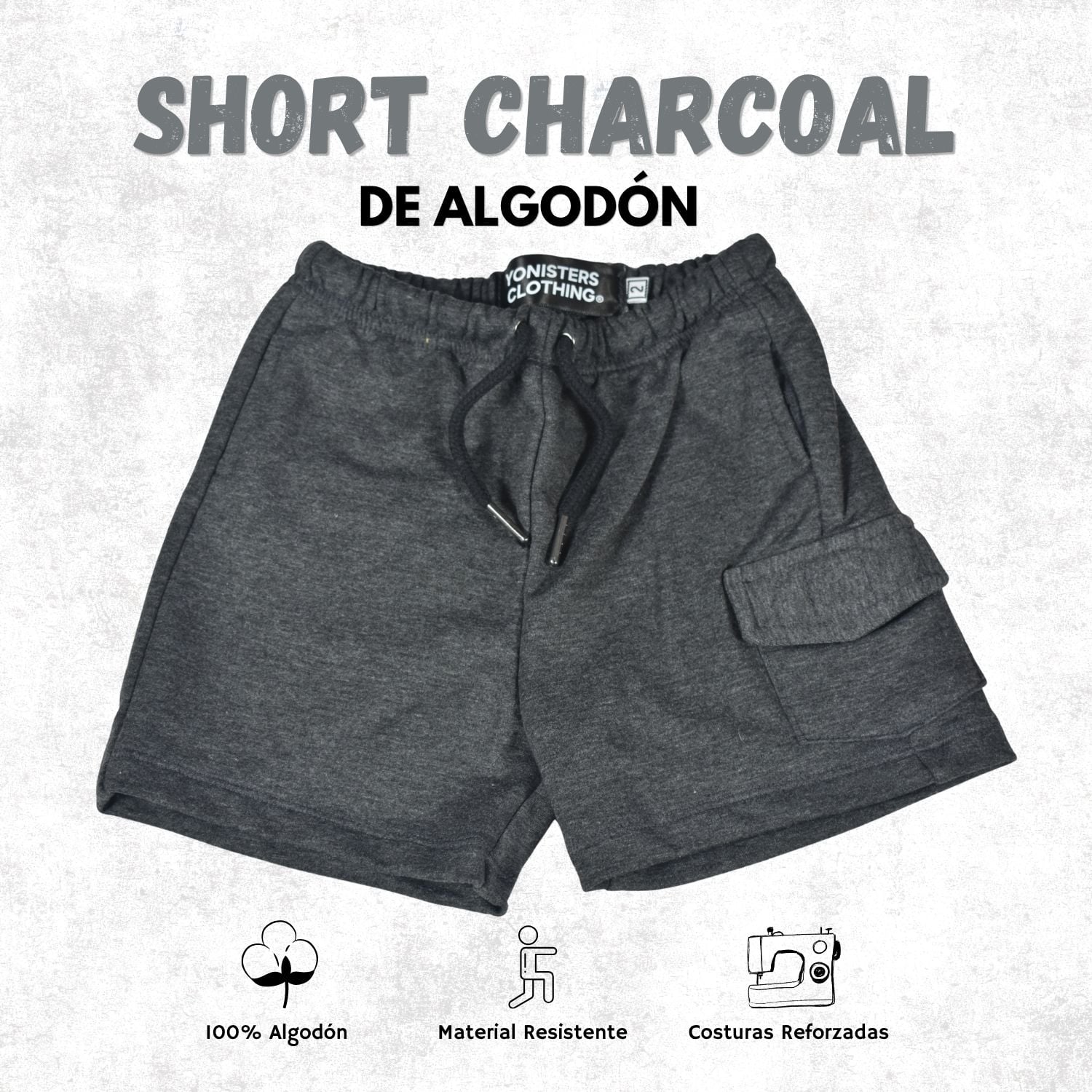 SHORT CASUAL NIÑO ALGODÓN FRENCH TERRY YONISTERS KIDS GRIS CHARCOAL - 1