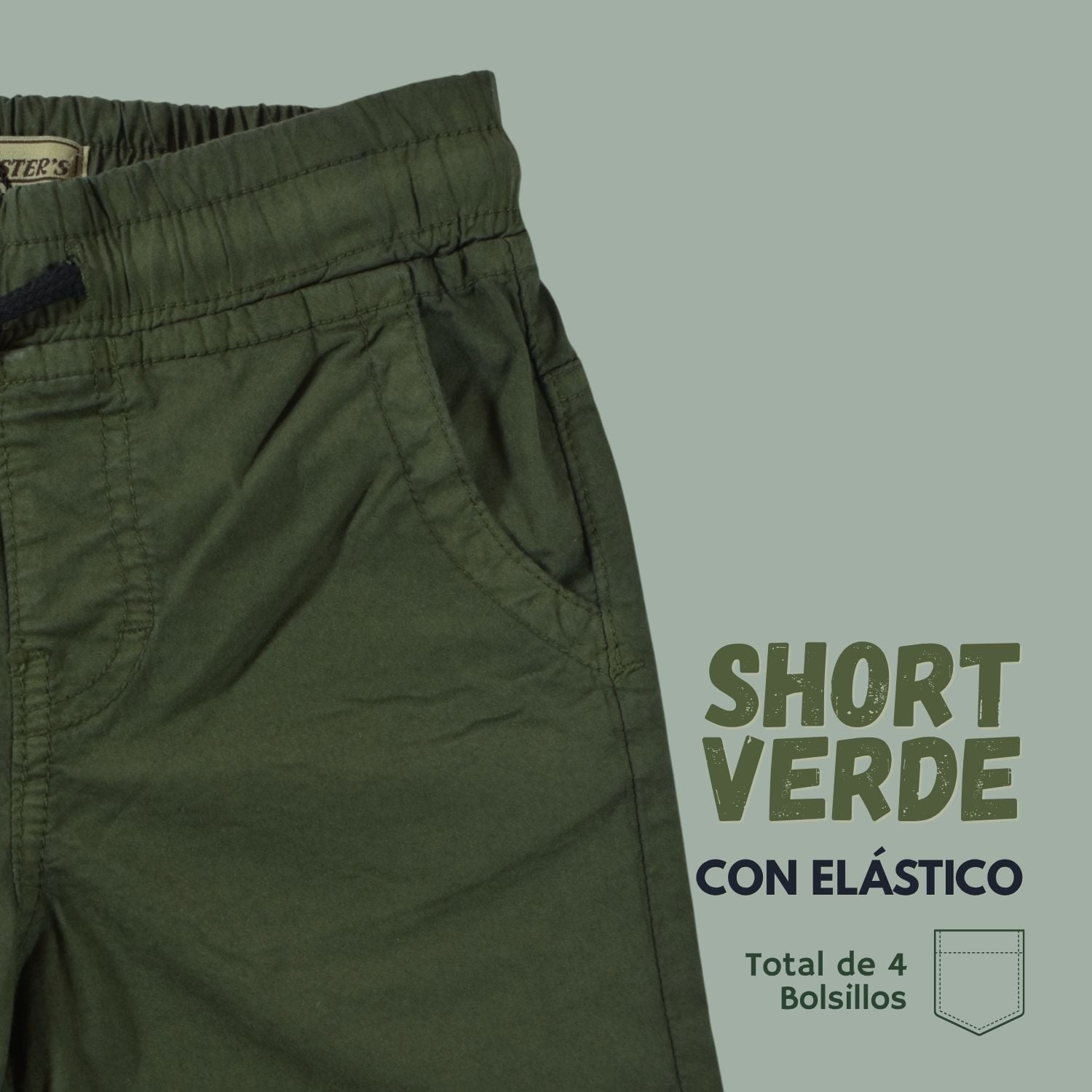 SHORT CON ELÁSTICO NIÑO CASUAL ALGODÓN DRILL TAFETA YONISTERS VERDE - 3