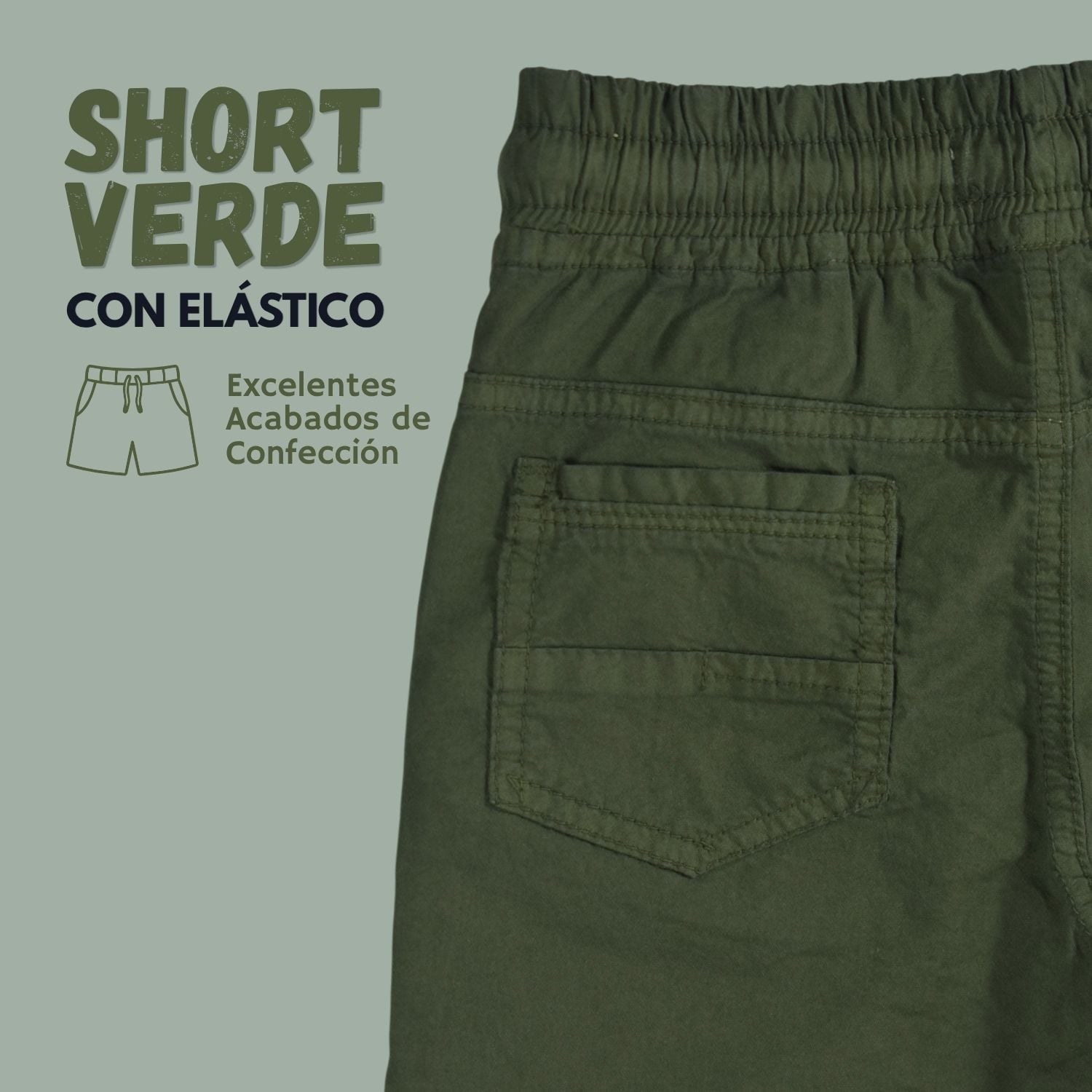 SHORT CON ELÁSTICO NIÑO CASUAL ALGODÓN DRILL TAFETA YONISTERS VERDE - 4