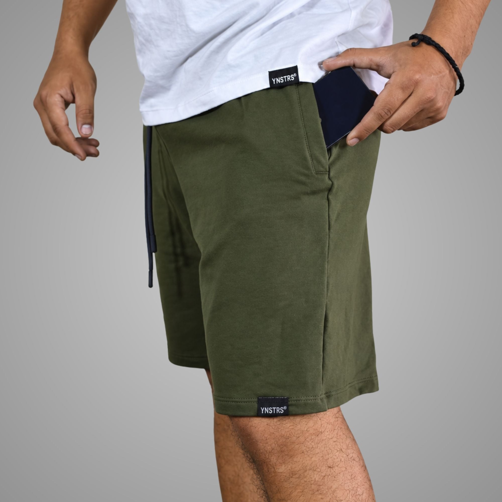 SHORT HOMBRE CASUAL DE ALGODÓN FRENCH TERRY CON CIERRE YONISTERS VERDE OSCURO - 3