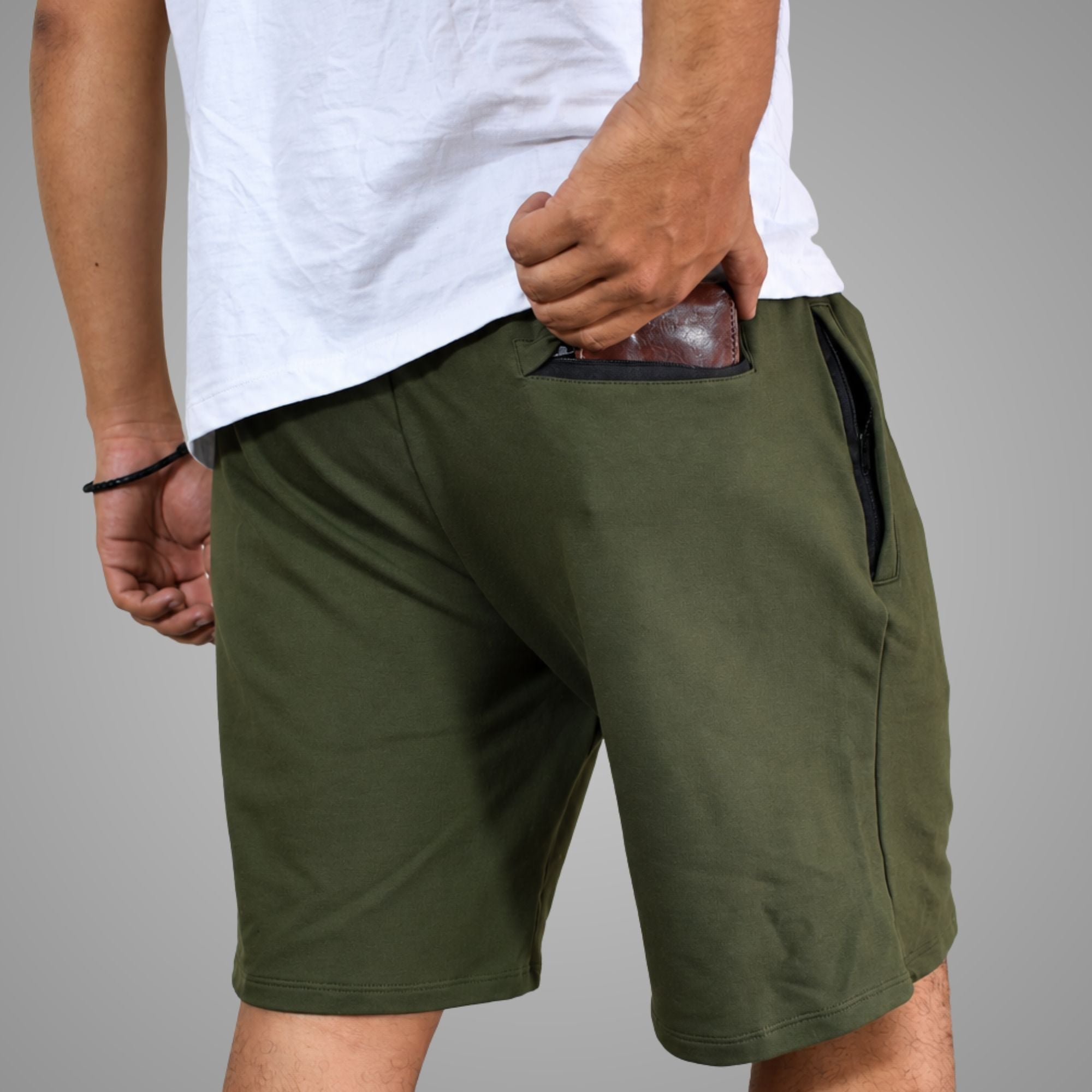 SHORT HOMBRE CASUAL DE ALGODÓN FRENCH TERRY CON CIERRE YONISTERS VERDE OSCURO - 4