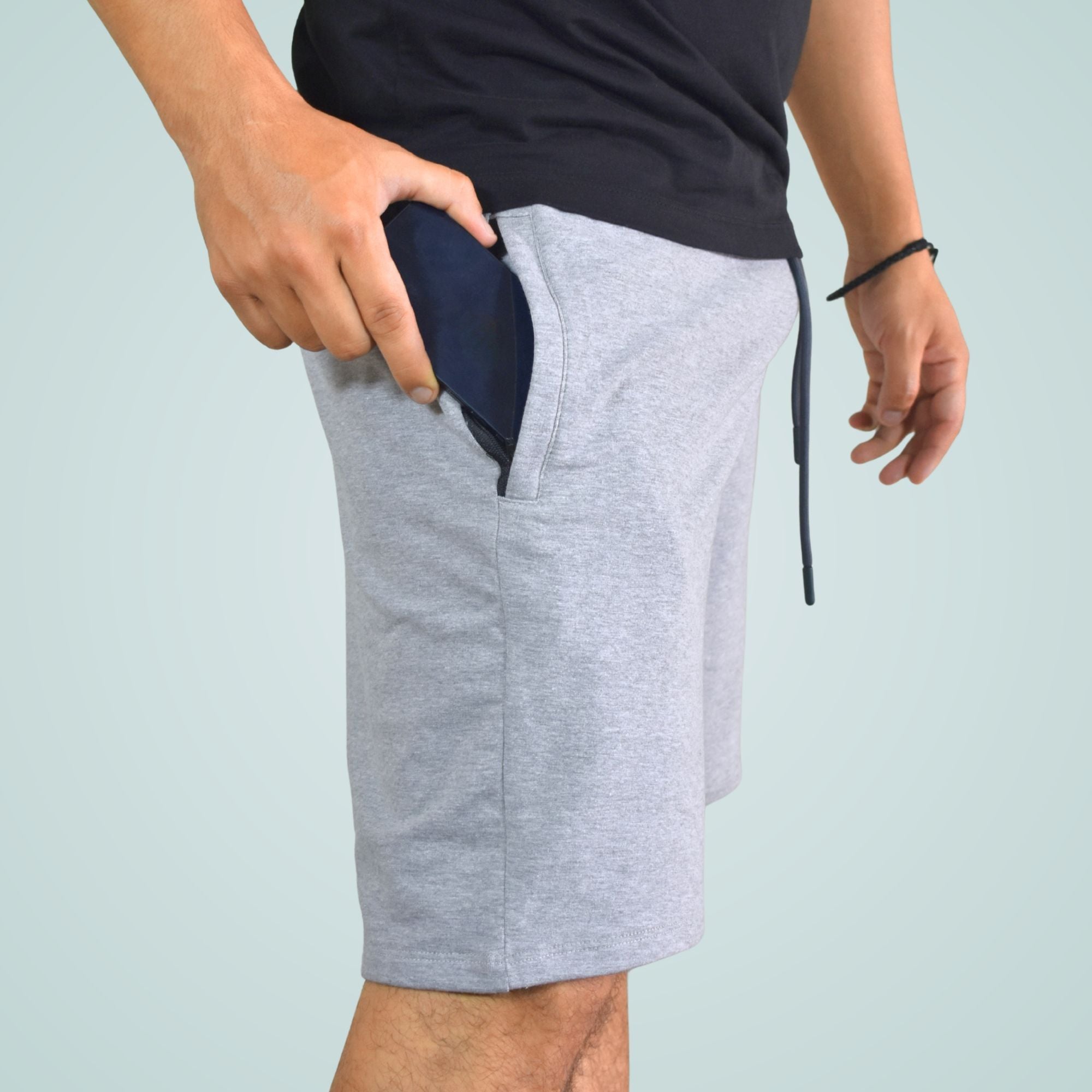 SHORT HOMBRE CASUAL DE ALGODÓN FRENCH TERRY CON CIERRE YONISTERS GRIS MELANGE - 4