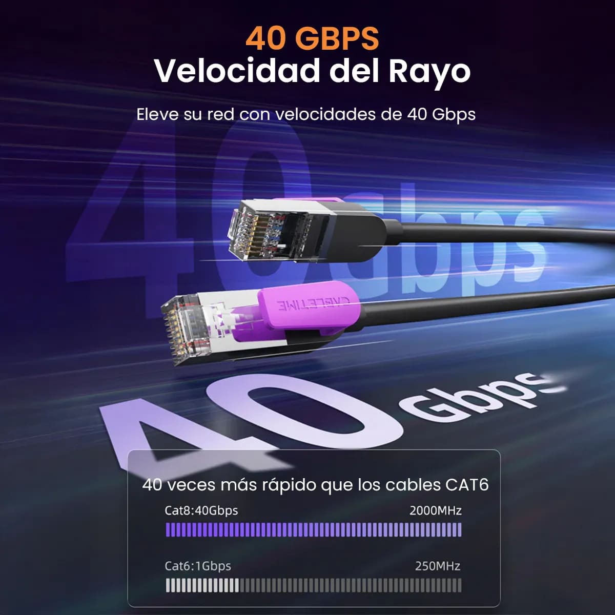 CABLE ETHERNET CAT8 CABLETIME CN80N S/STP 40GBPS 2000MHZ 3M NEGRO - 5