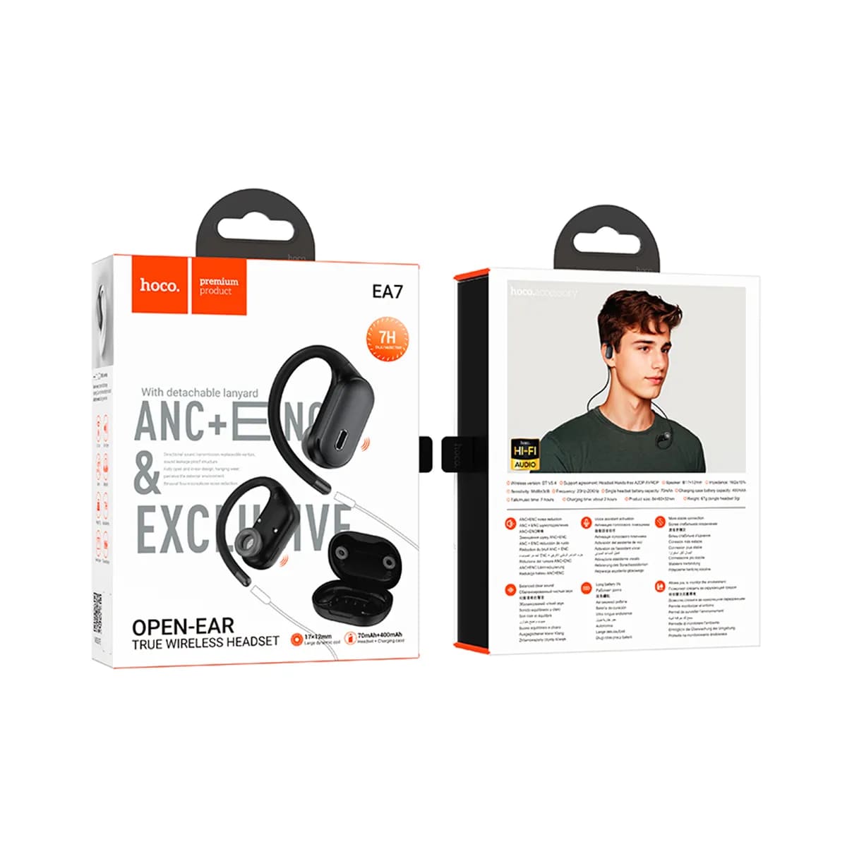 AUDIFONOS DEPORTIVOS HOCO EA7 OPEN EAR CLIP BLUETOOTH 5.3 NEGRO - 3