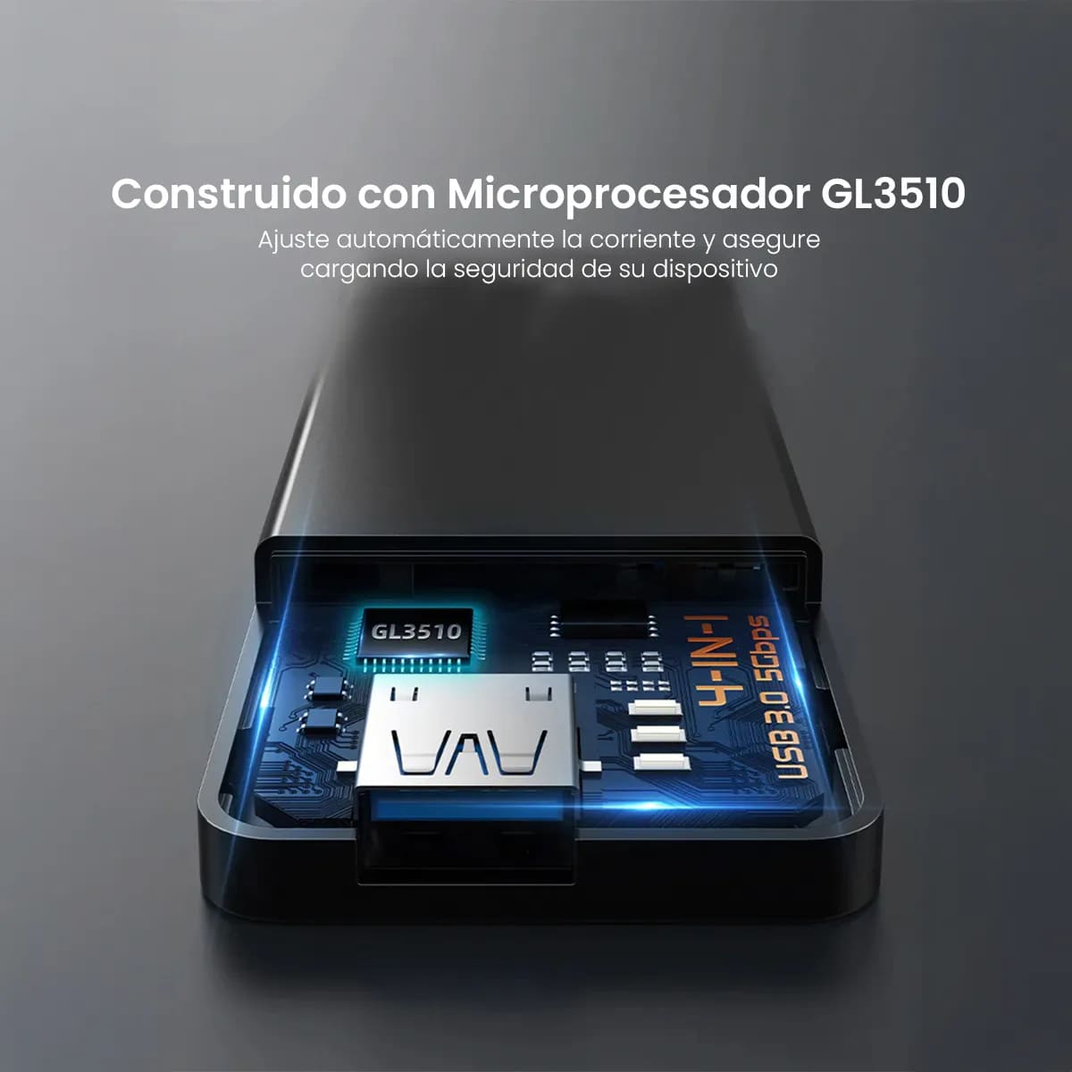 ADAPTADOR HUB USB 3.0 CABLETIME CB03B 4 PUERTOS 5GBPS TRANSPARENTE NEGRO - 3