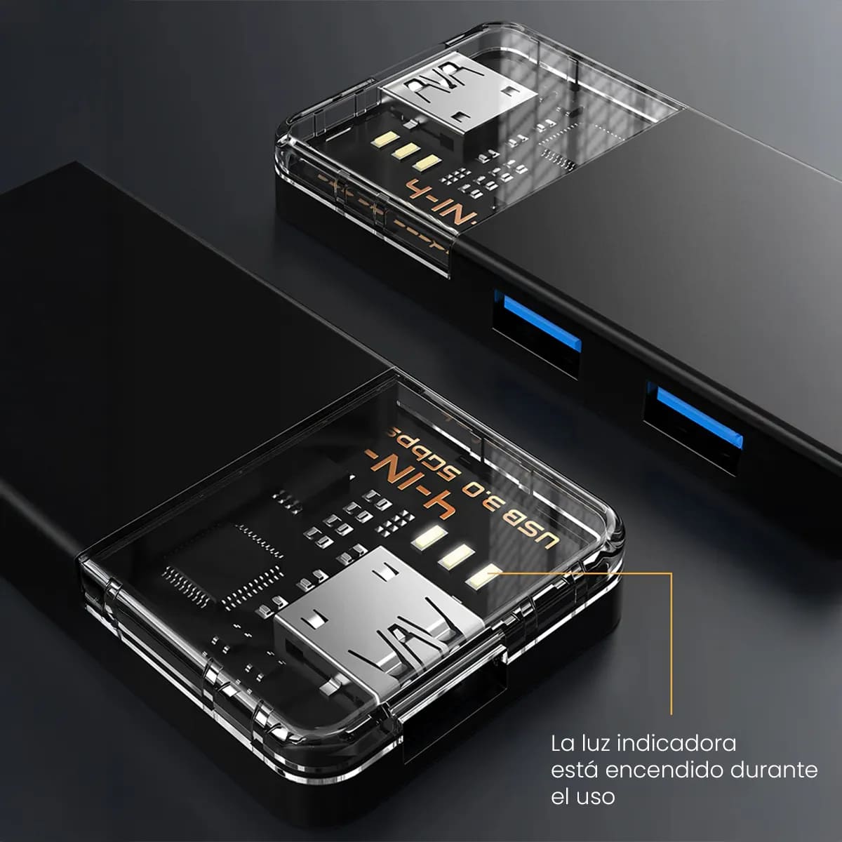 ADAPTADOR HUB USB 3.0 CABLETIME CB03B 4 PUERTOS 5GBPS TRANSPARENTE NEGRO - 7