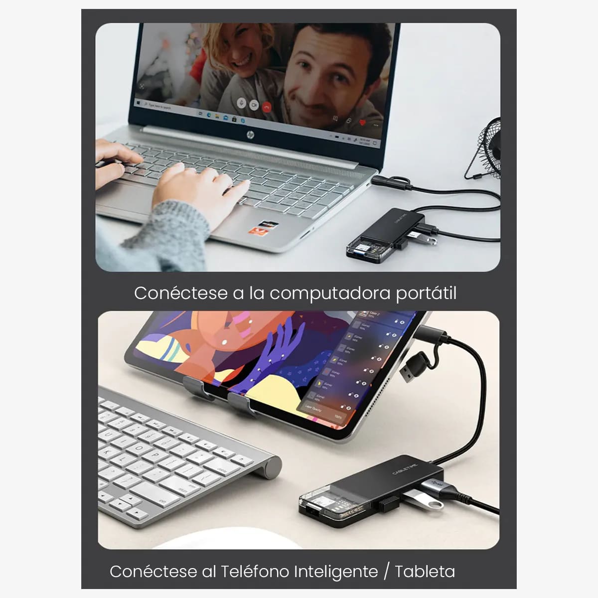 ADAPTADOR HUB USB 3.0 CABLETIME CB03B 4 PUERTOS 5GBPS TRANSPARENTE NEGRO - 9