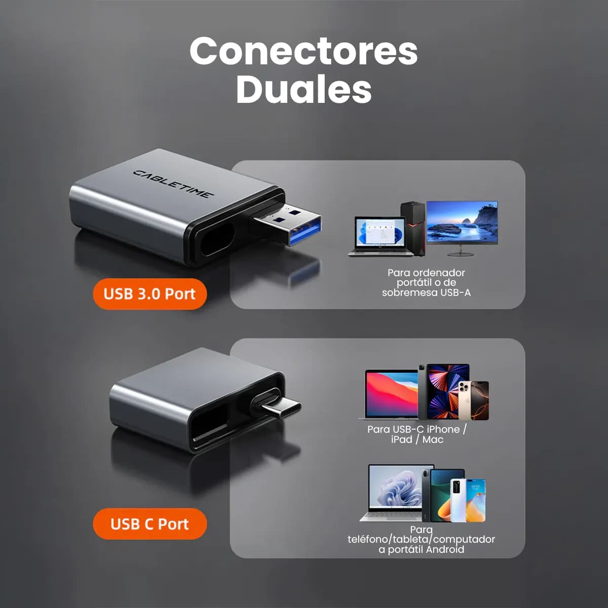 LECTOR DE TARJETA USB-C 3 EN 1 CABLETIME CB49G SD/TF 4.0 312MB/S - 3