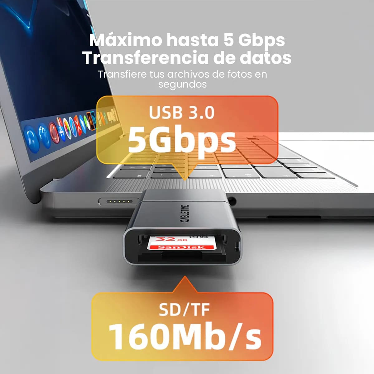 LECTOR DE TARJETA USB-C 3 EN 1 CABLETIME CB49G SD/TF 4.0 312MB/S - 5