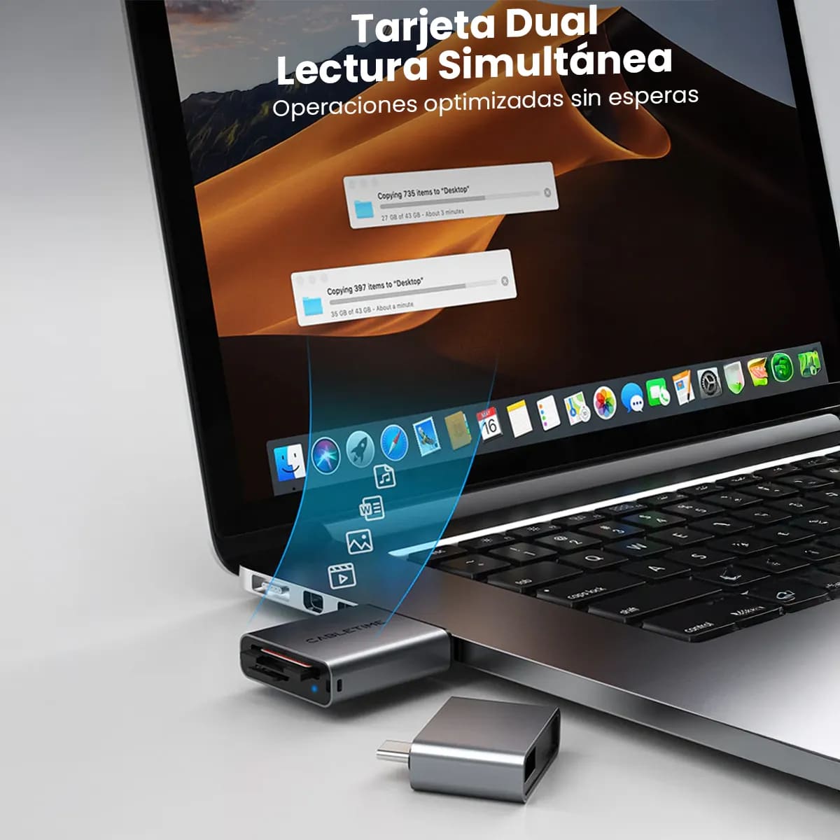 LECTOR DE TARJETA USB-C 3 EN 1 CABLETIME CB49G SD/TF 4.0 312MB/S - 6