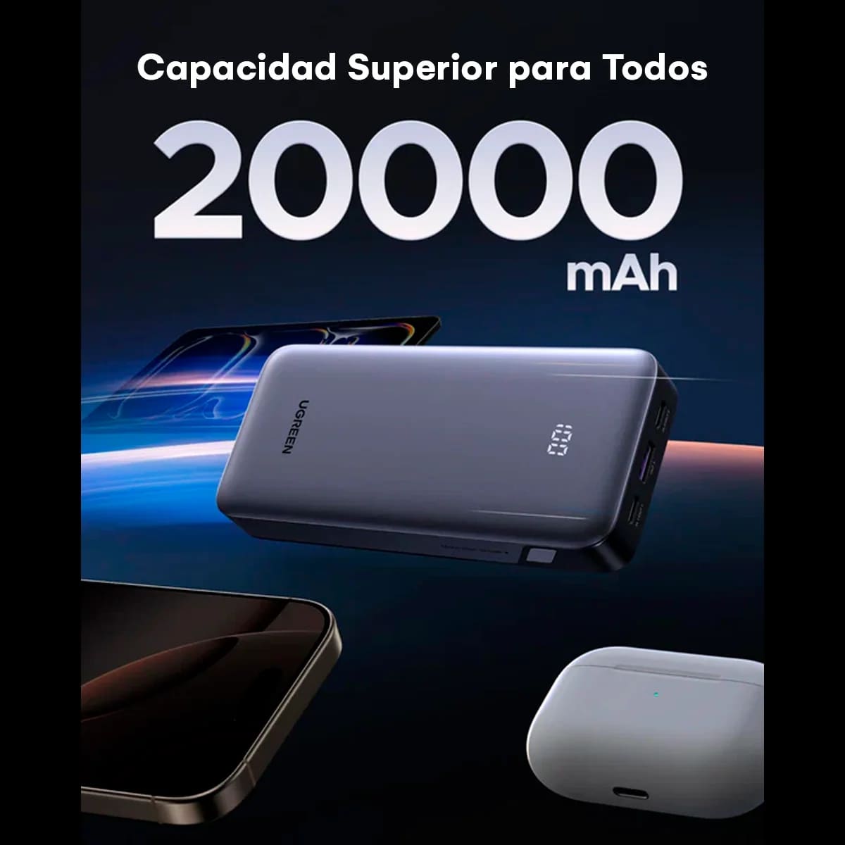 POWER BANK UGREEN PB532 20000 MAH 30W PD TIPO C PANTALLA LED - 3