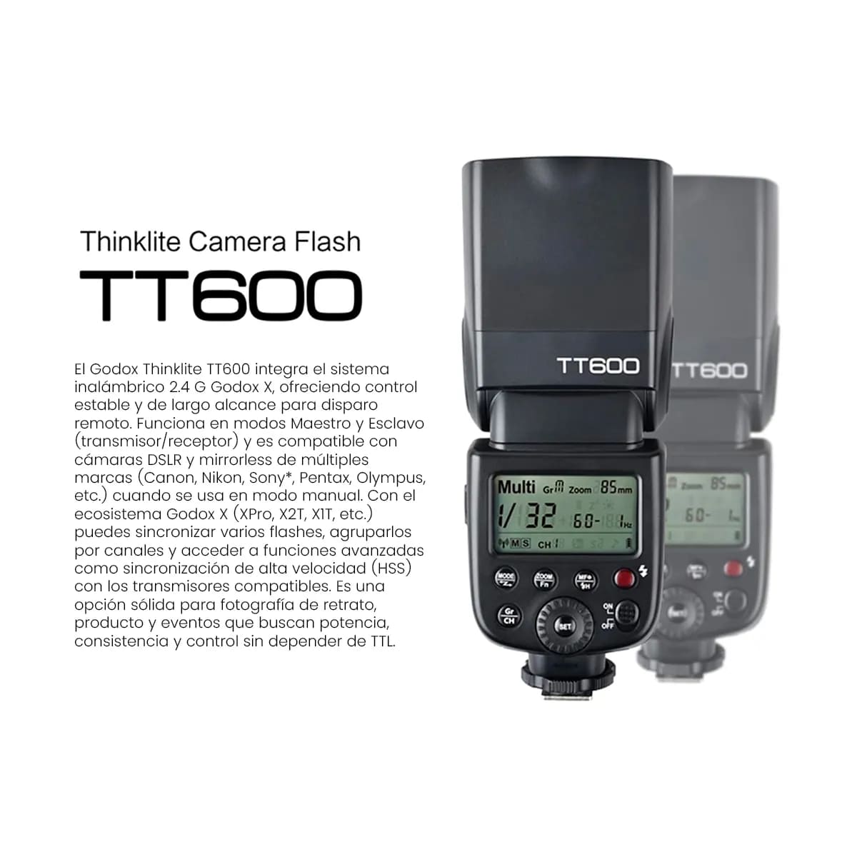 FLASH SPEEDLITE GODOX TT600 UNIVERSAL GN60 2.4G HSS 1/8000 S MAESTRO ESCLAVO - 8