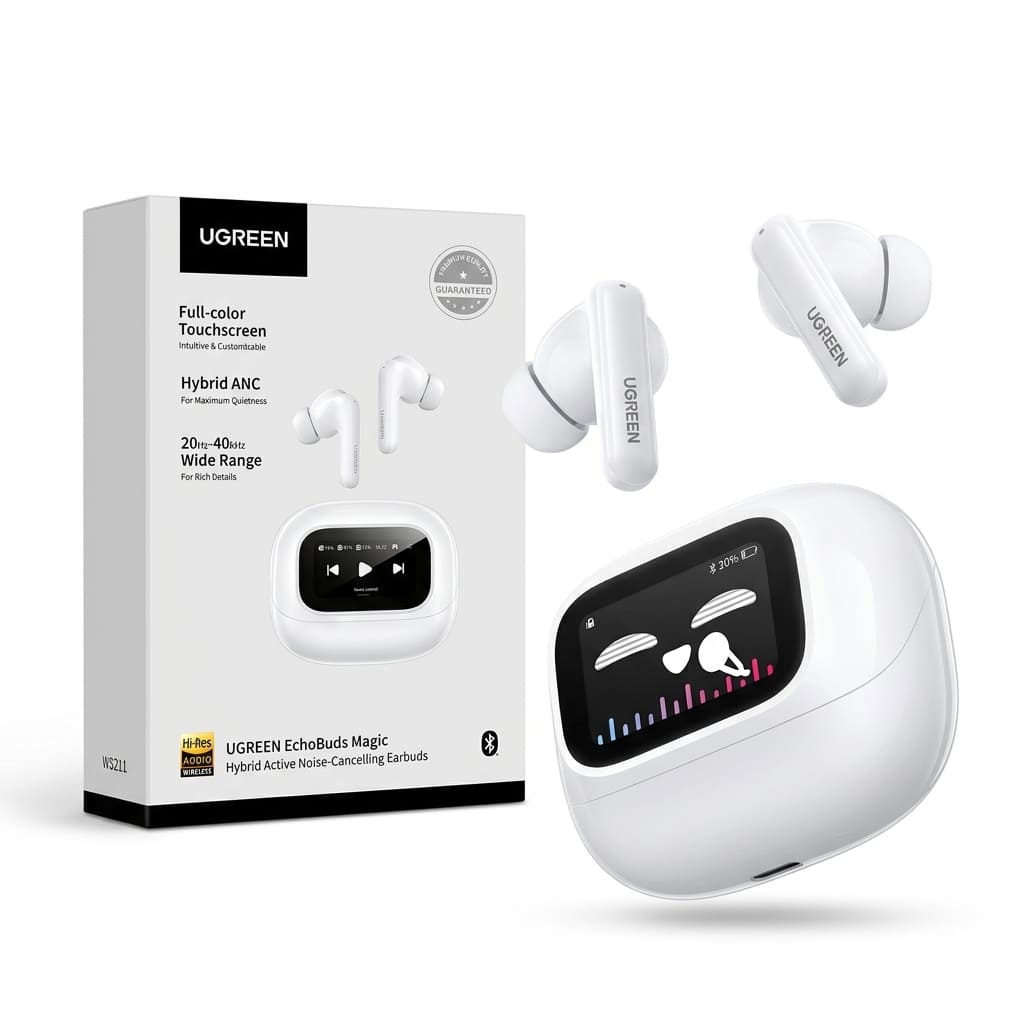 AUDIFONOS IN-EAR UGREEN WS211 BLUETOOTH 5.4 ANC 52DB HI-RES AUDIO TOUCHSCREEN  BLANCO - 1