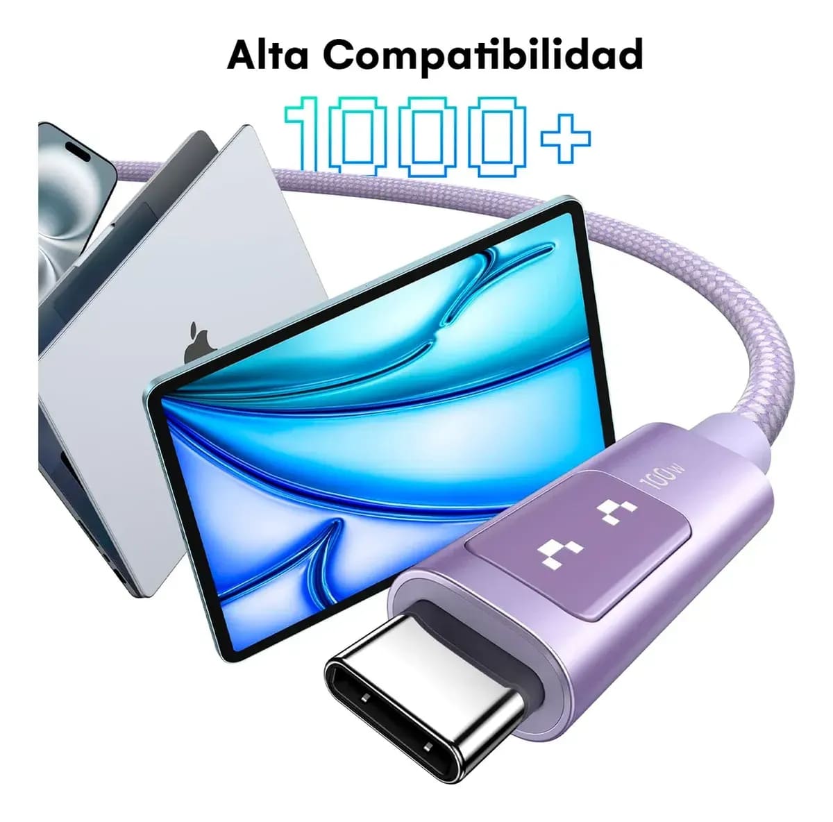 CABLE UGREEN L509 USB-C 100W 2M CON PANTALLA LILA - 2